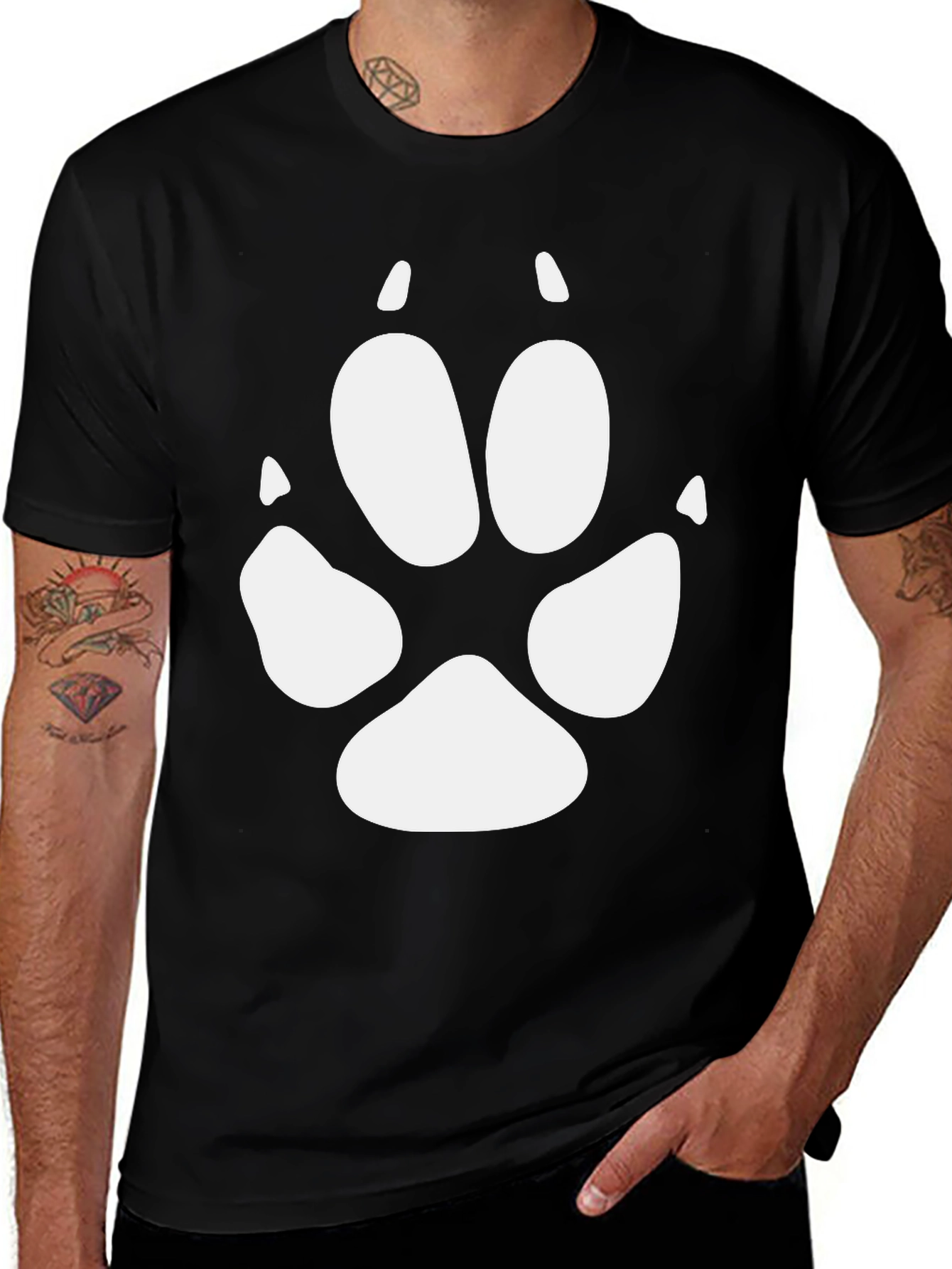 Black T-Shirt with White Paw Print Design