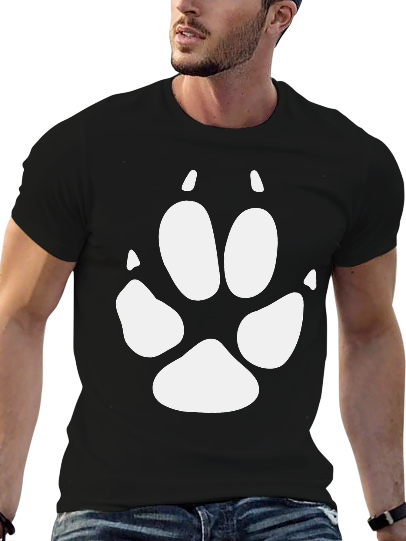 Black T-Shirt with White Paw Print Design