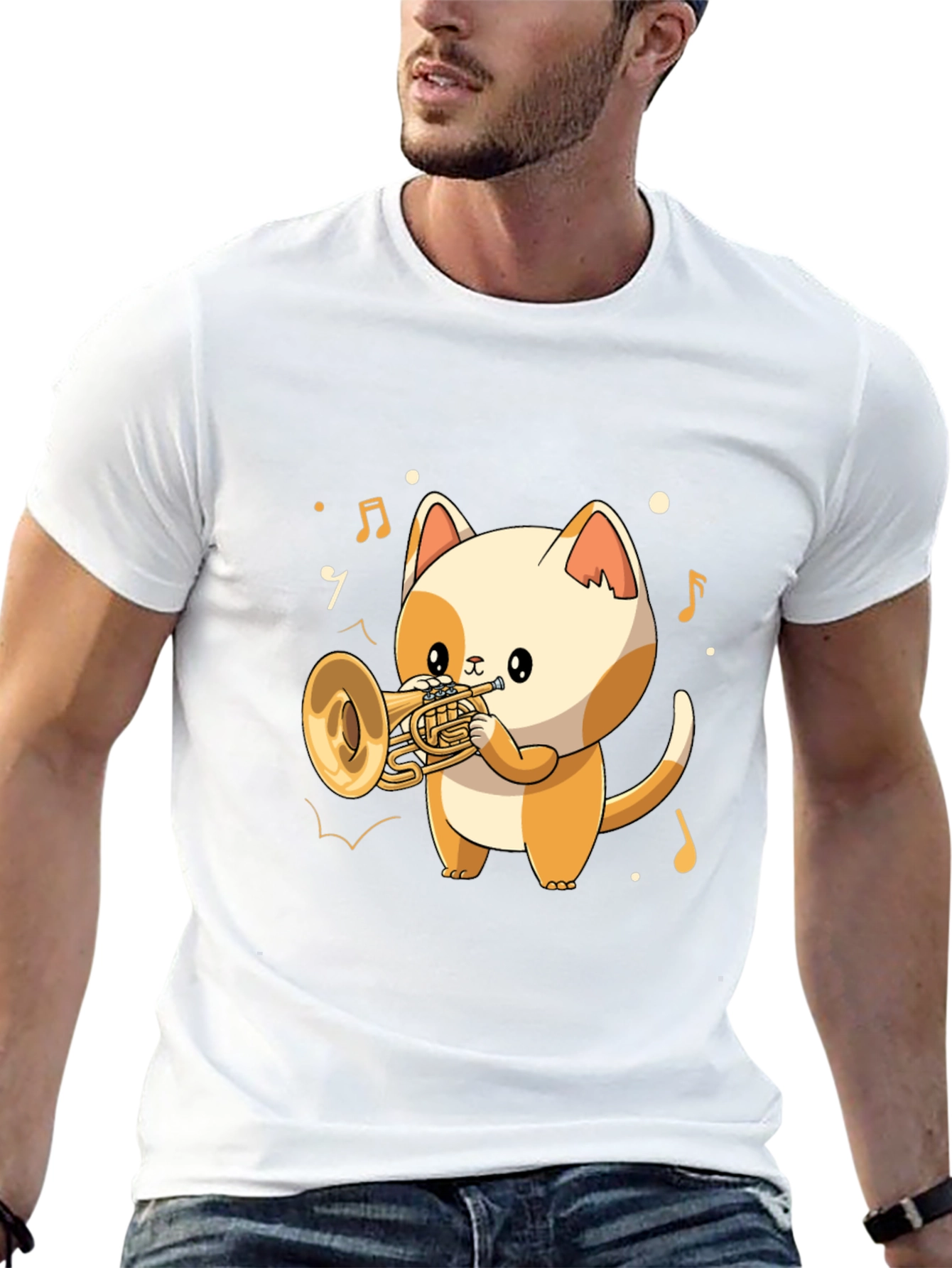 Musical Cat T-Shirt - Trumpet Playing Kitten Tee