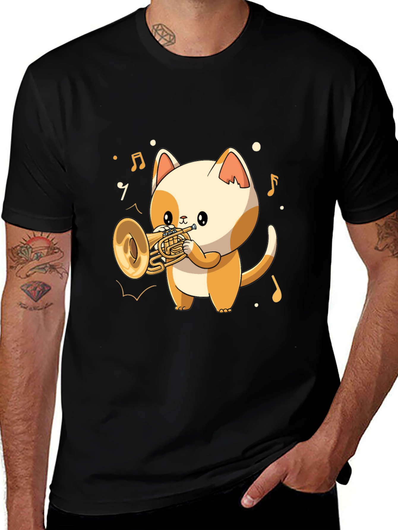 Musical Cat T-Shirt - Trumpet Playing Kitten Tee