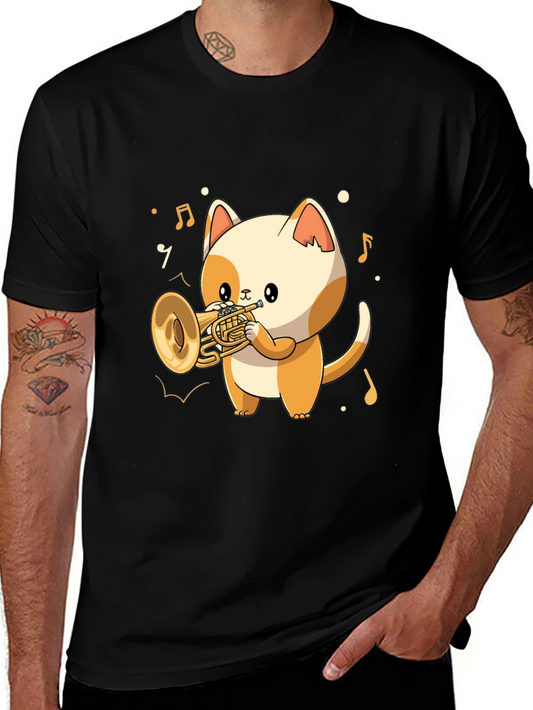 Musical Cat T-Shirt - Trumpet Playing Kitten Tee
