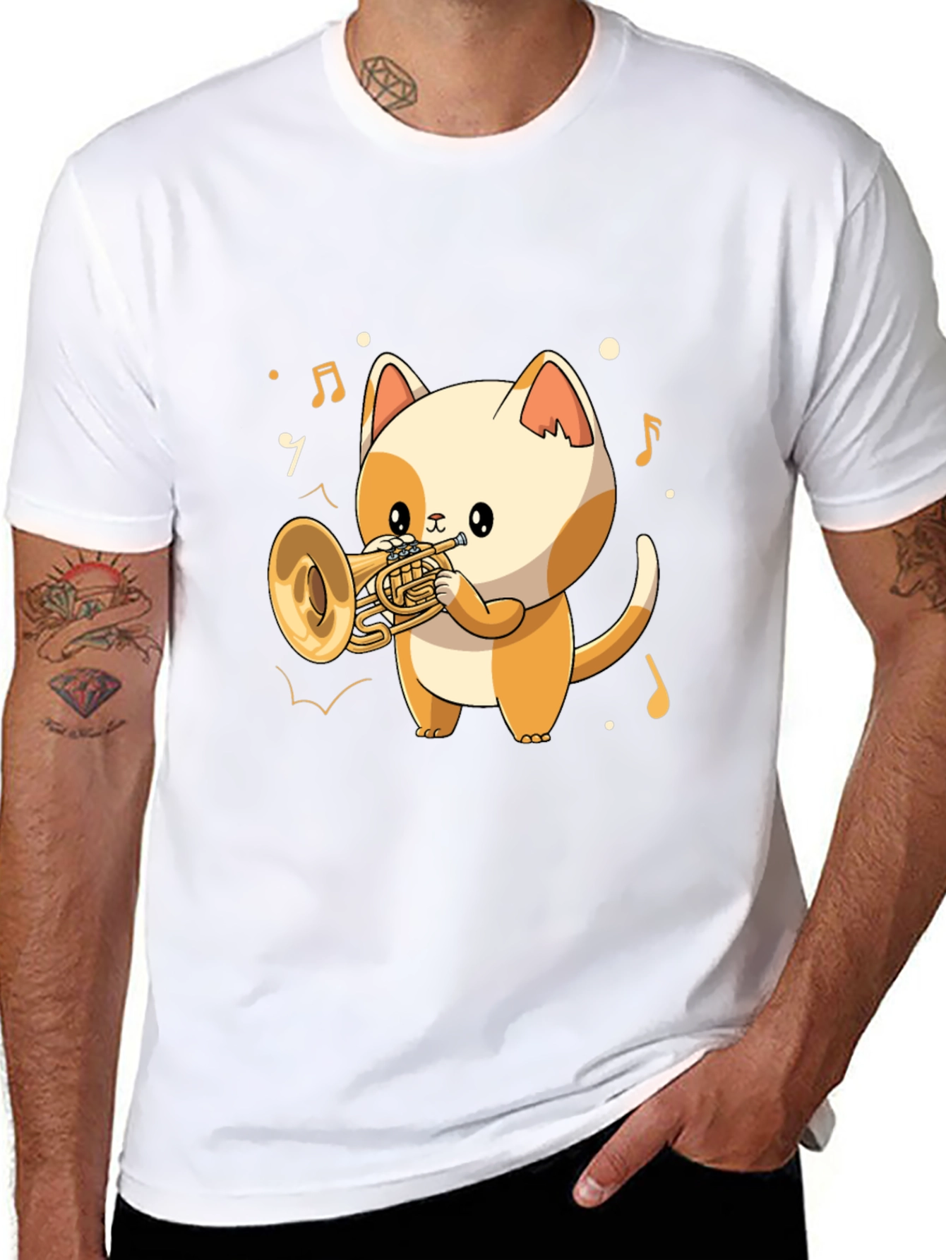 Musical Cat T-Shirt - Trumpet Playing Kitten Tee
