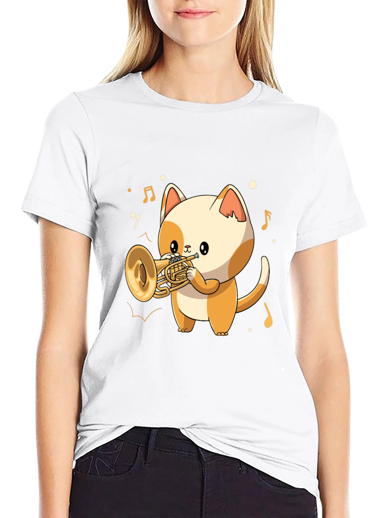 Musical Cat T-Shirt - Trumpet Playing Kitten Tee