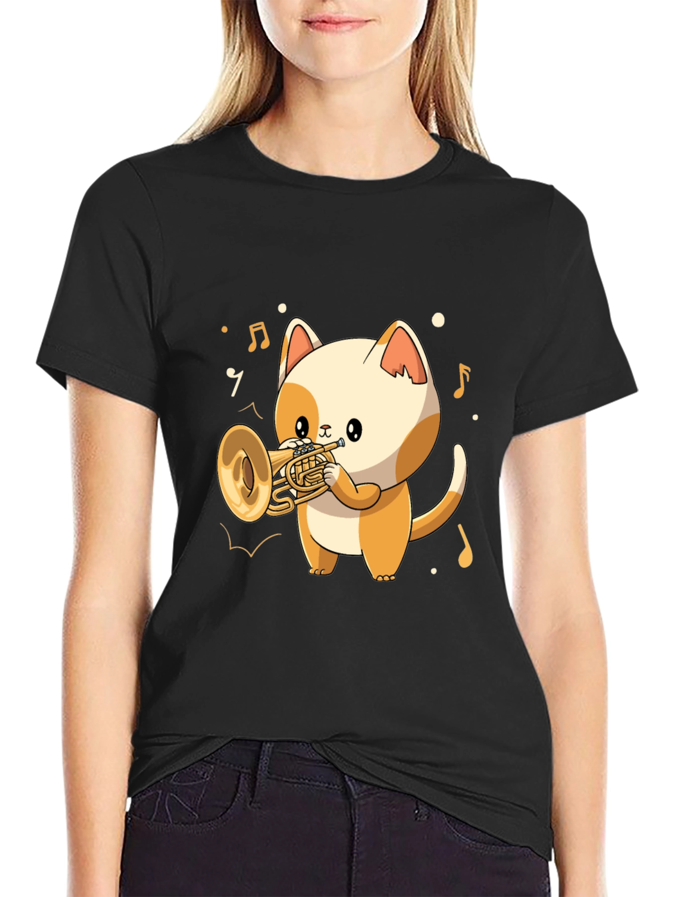 Musical Cat T-Shirt - Trumpet Playing Kitten Tee