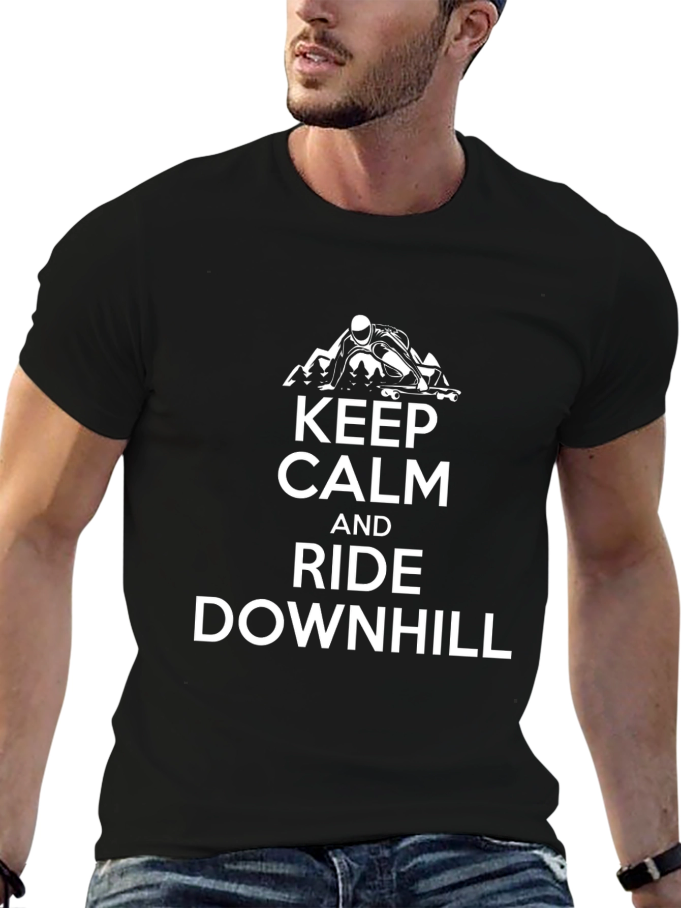 Keep Calm Ride Downhill Black T-Shirt