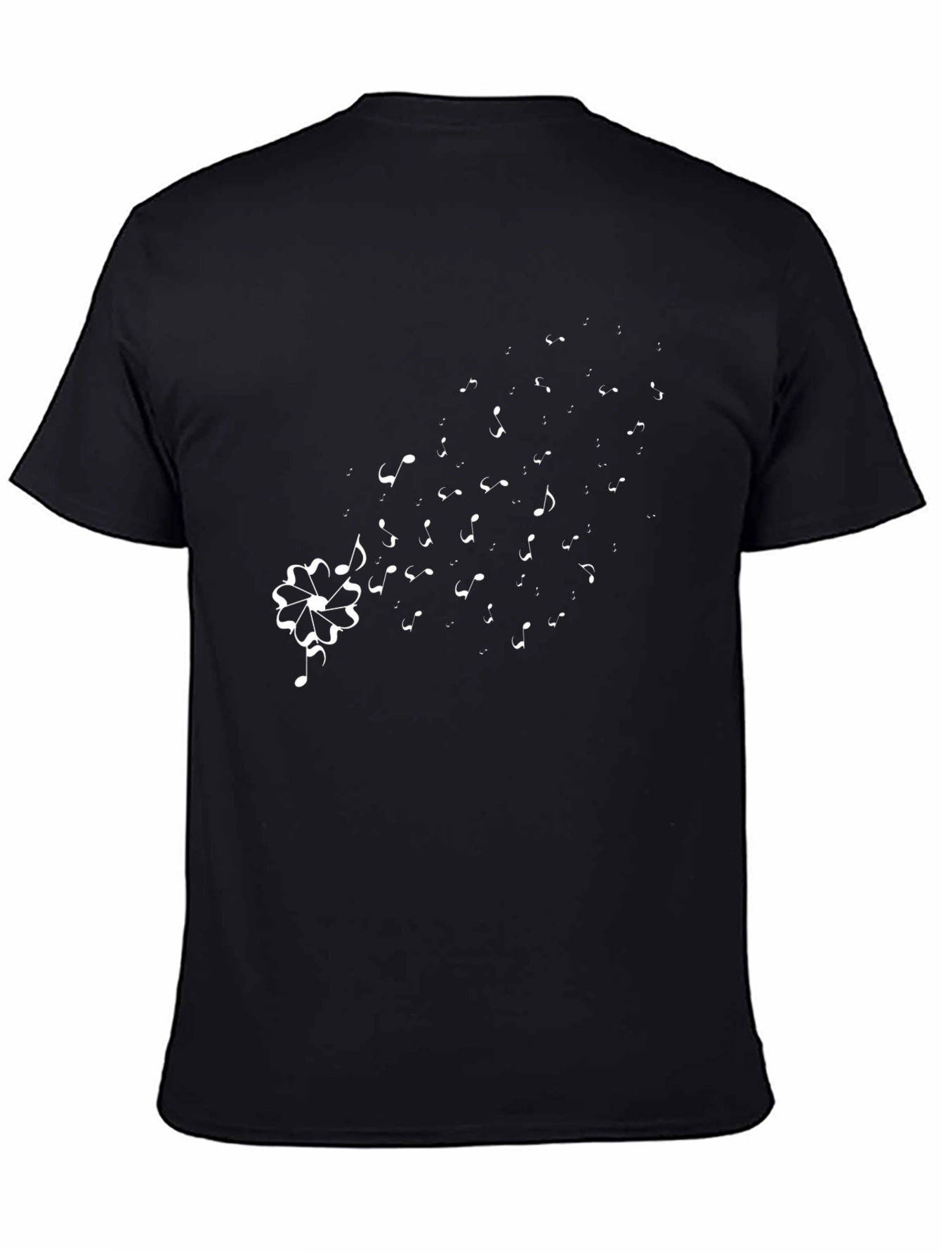 Musical Notes Flower Black T-Shirt
