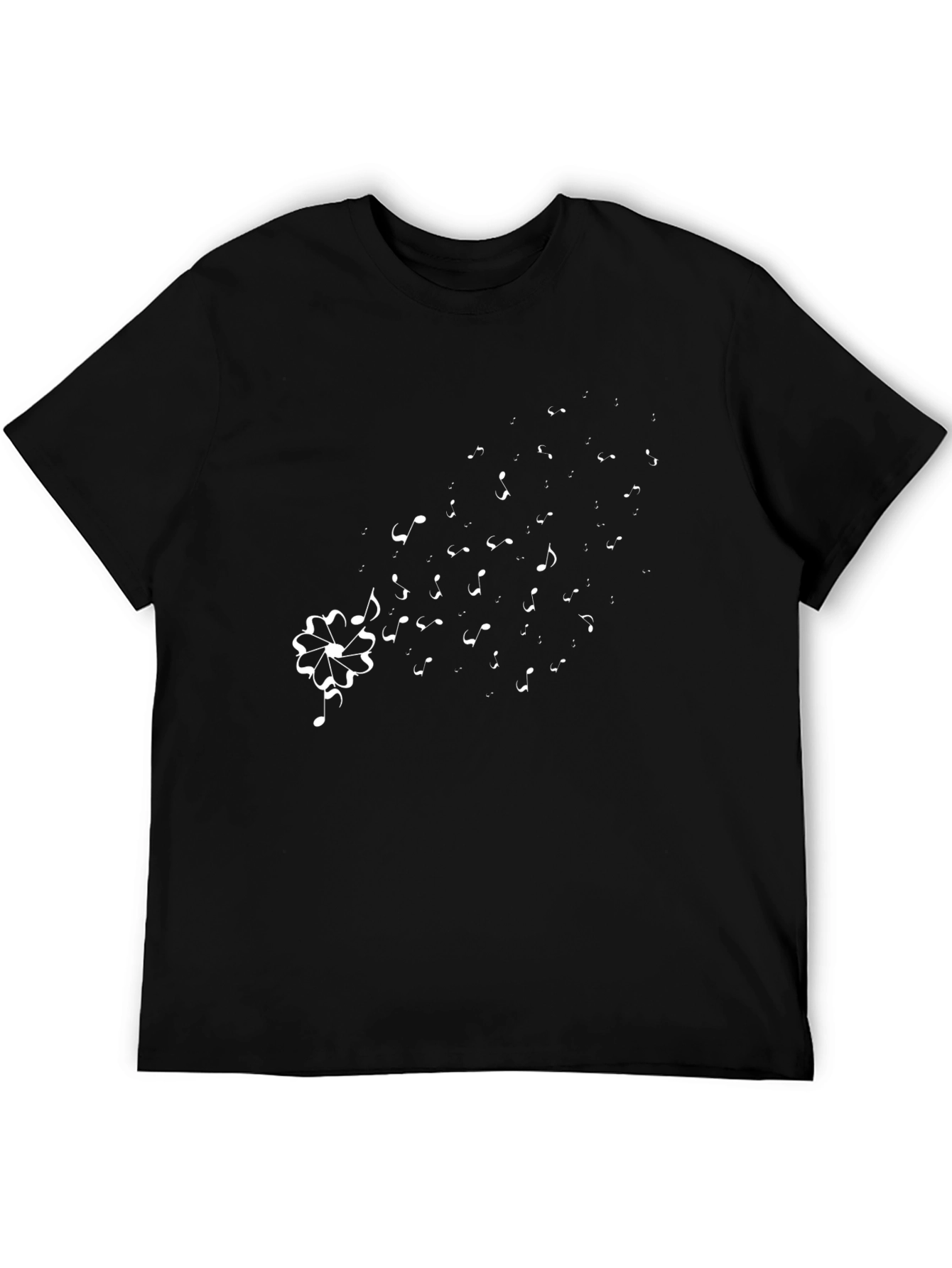 Musical Notes Flower Black T-Shirt