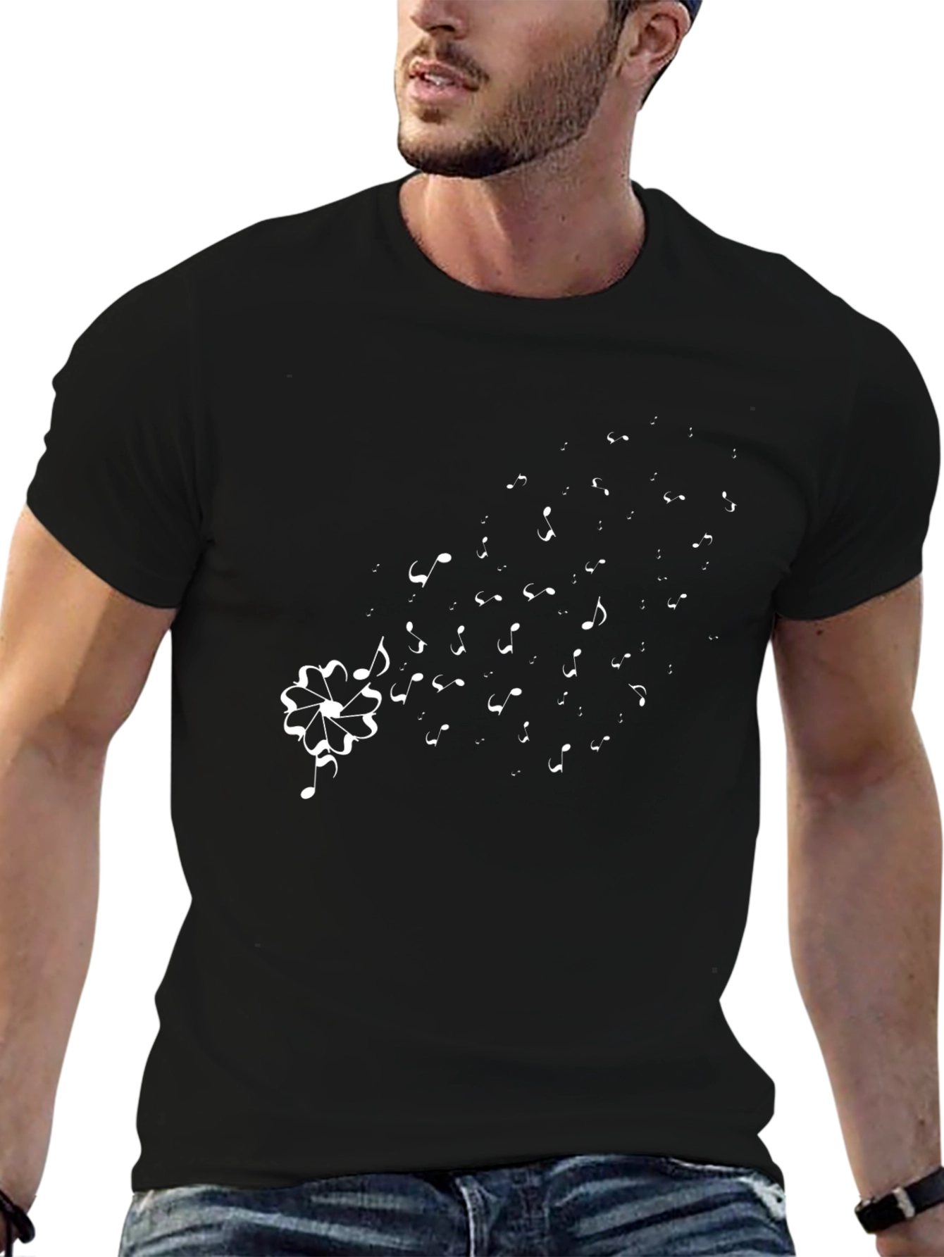 Musical Notes Flower Black T-Shirt