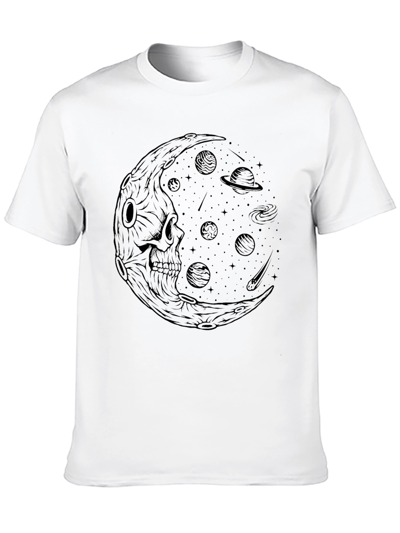 Skull Moon Galaxy Graphic Tee - Black Cotton T-Shirt