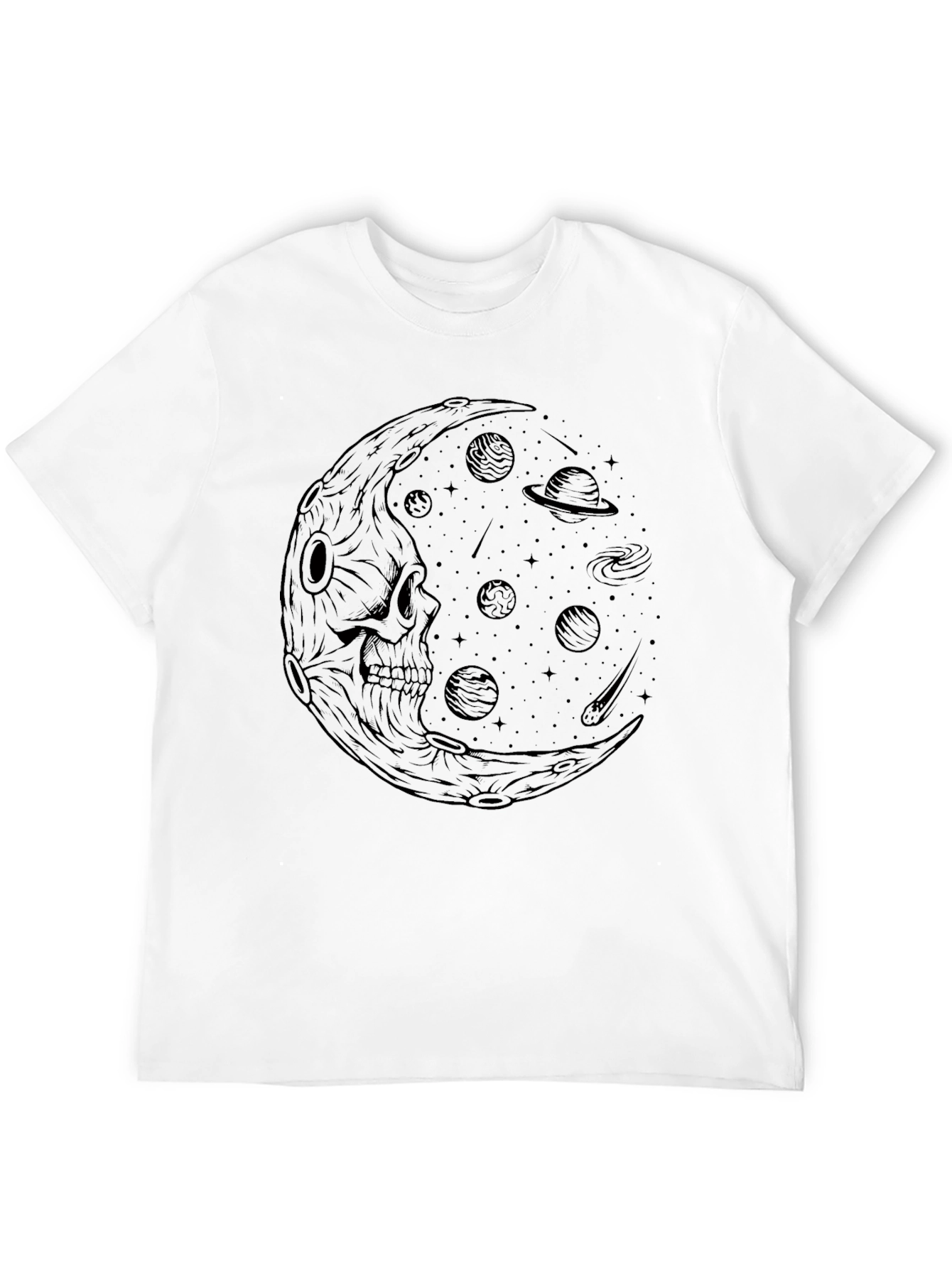 Skull Moon Galaxy Graphic Tee - Black Cotton T-Shirt
