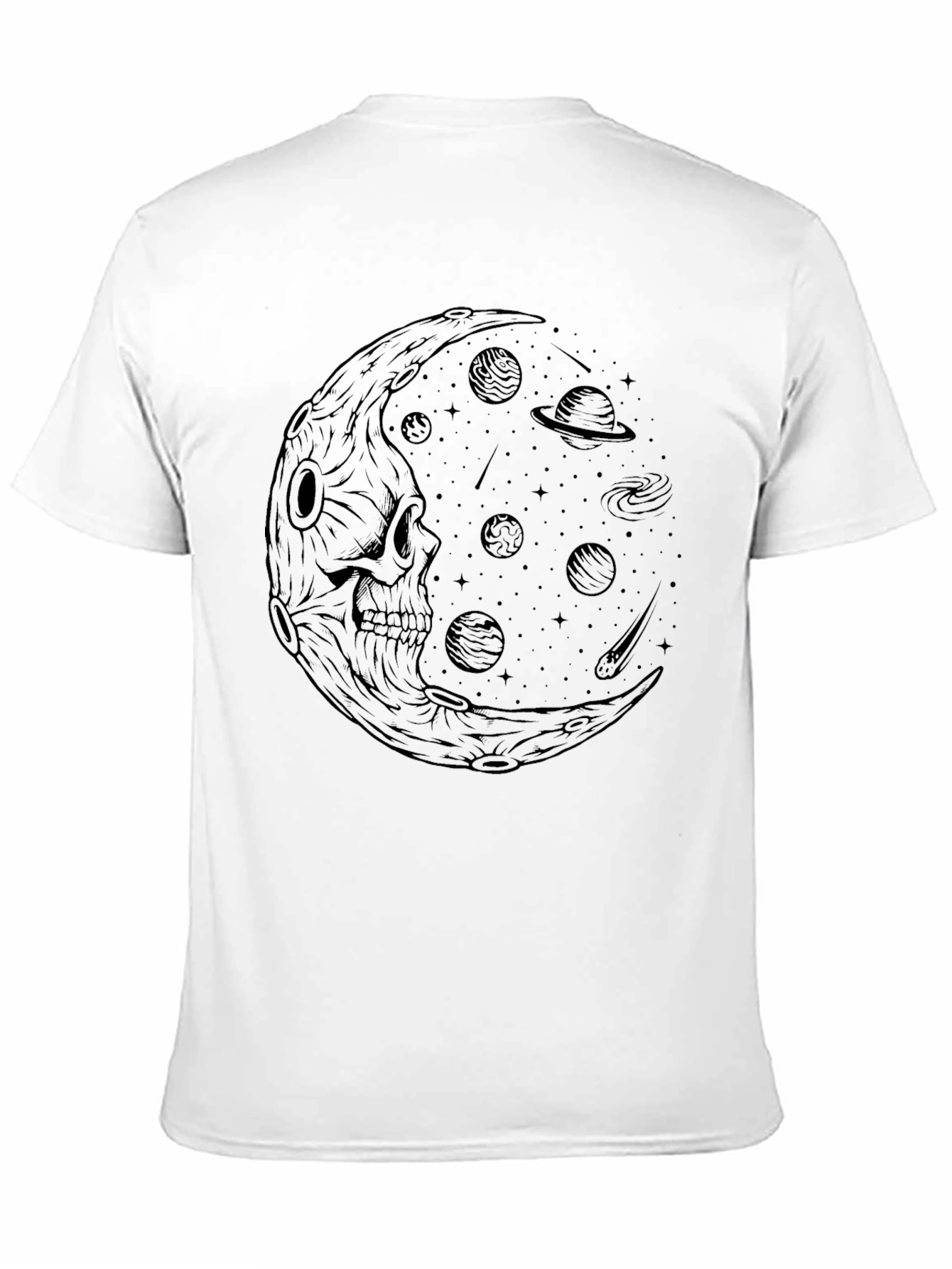 Skull Moon Galaxy Graphic Tee - Black Cotton T-Shirt