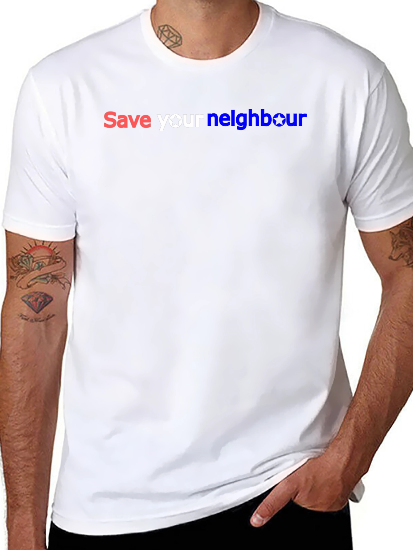Save Your Neighbour Black Graphic T-Shirt