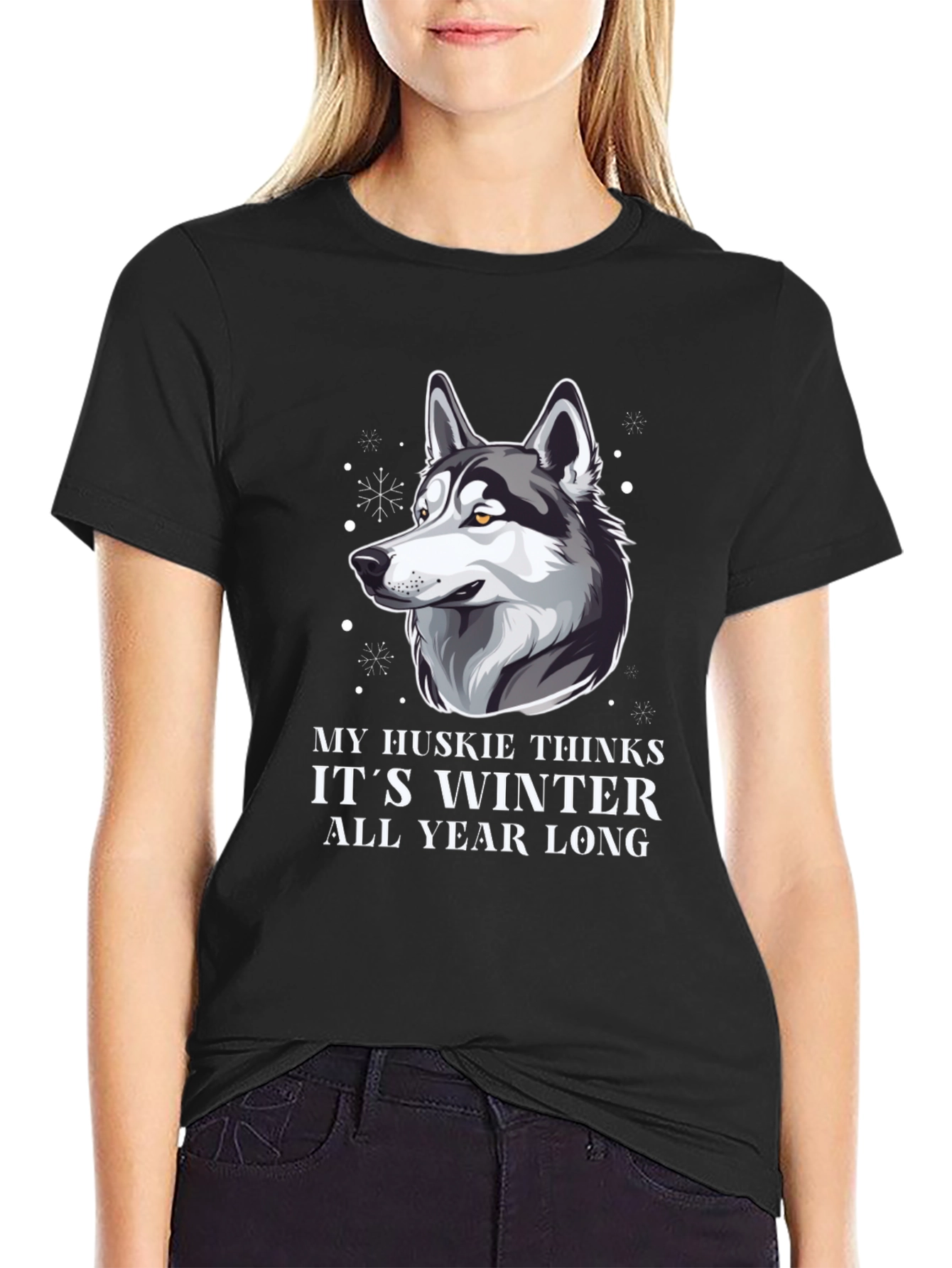Husky Winter All Year Mens Black T-Shirt