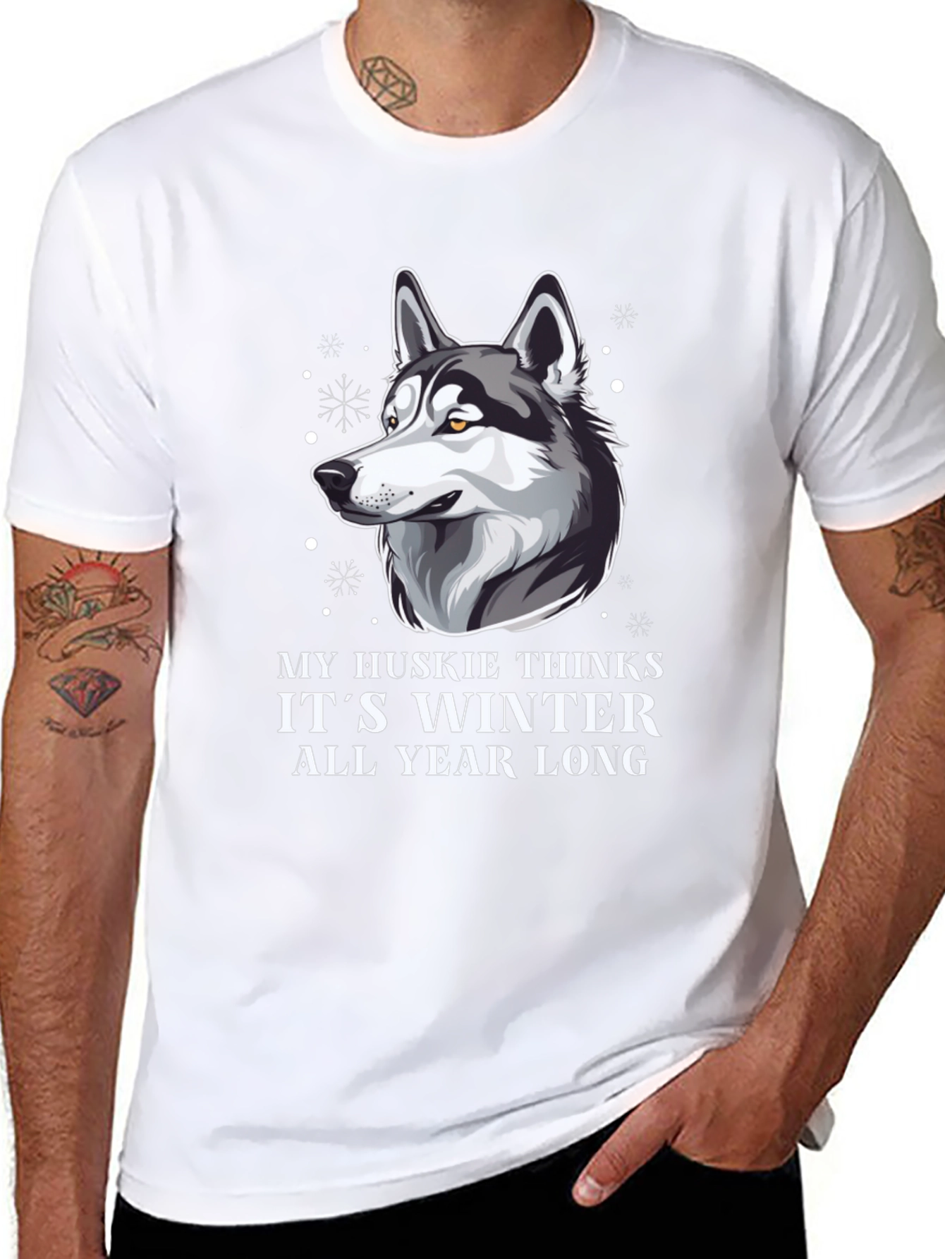 Husky Winter All Year Mens Black T-Shirt