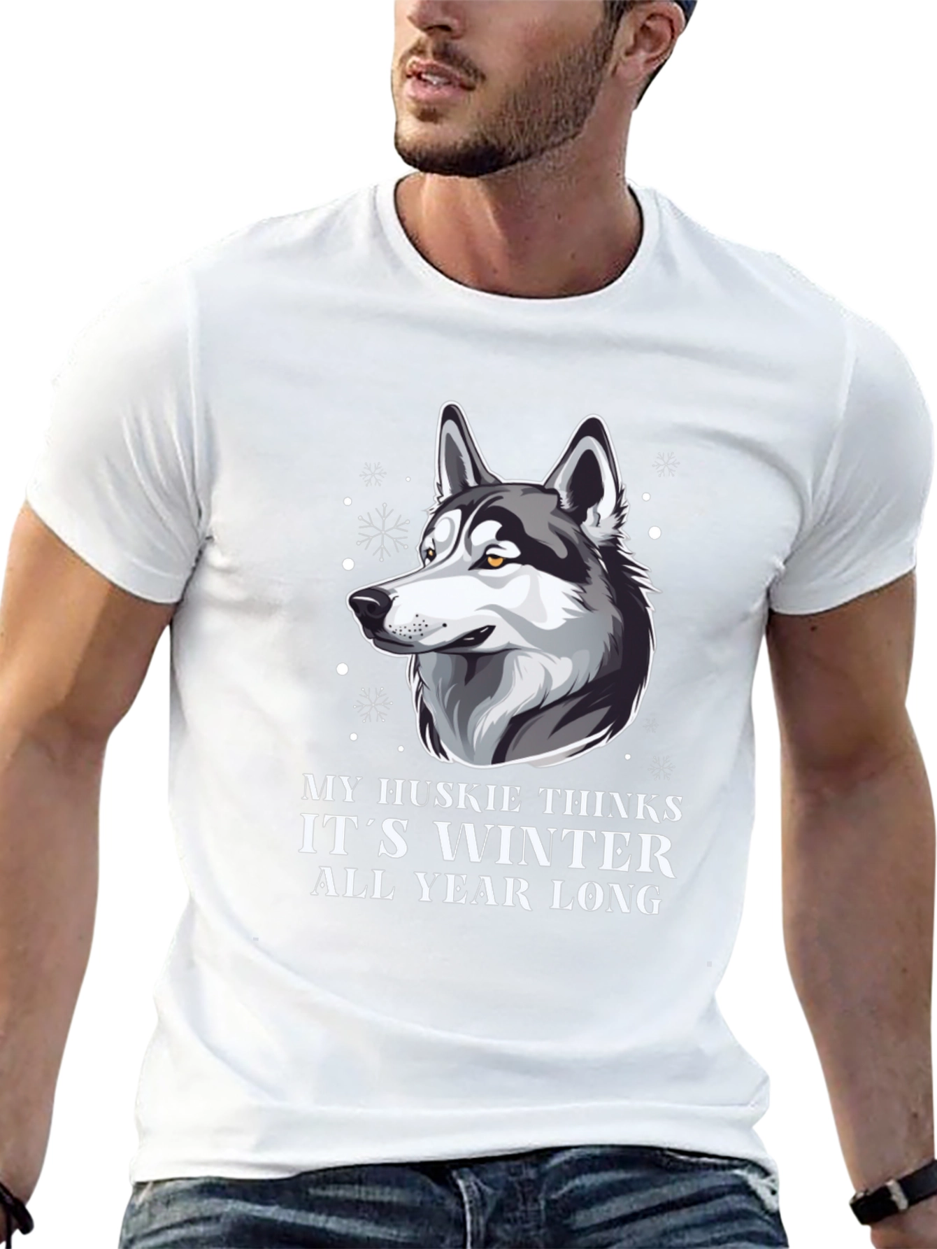 Husky Winter All Year Mens Black T-Shirt