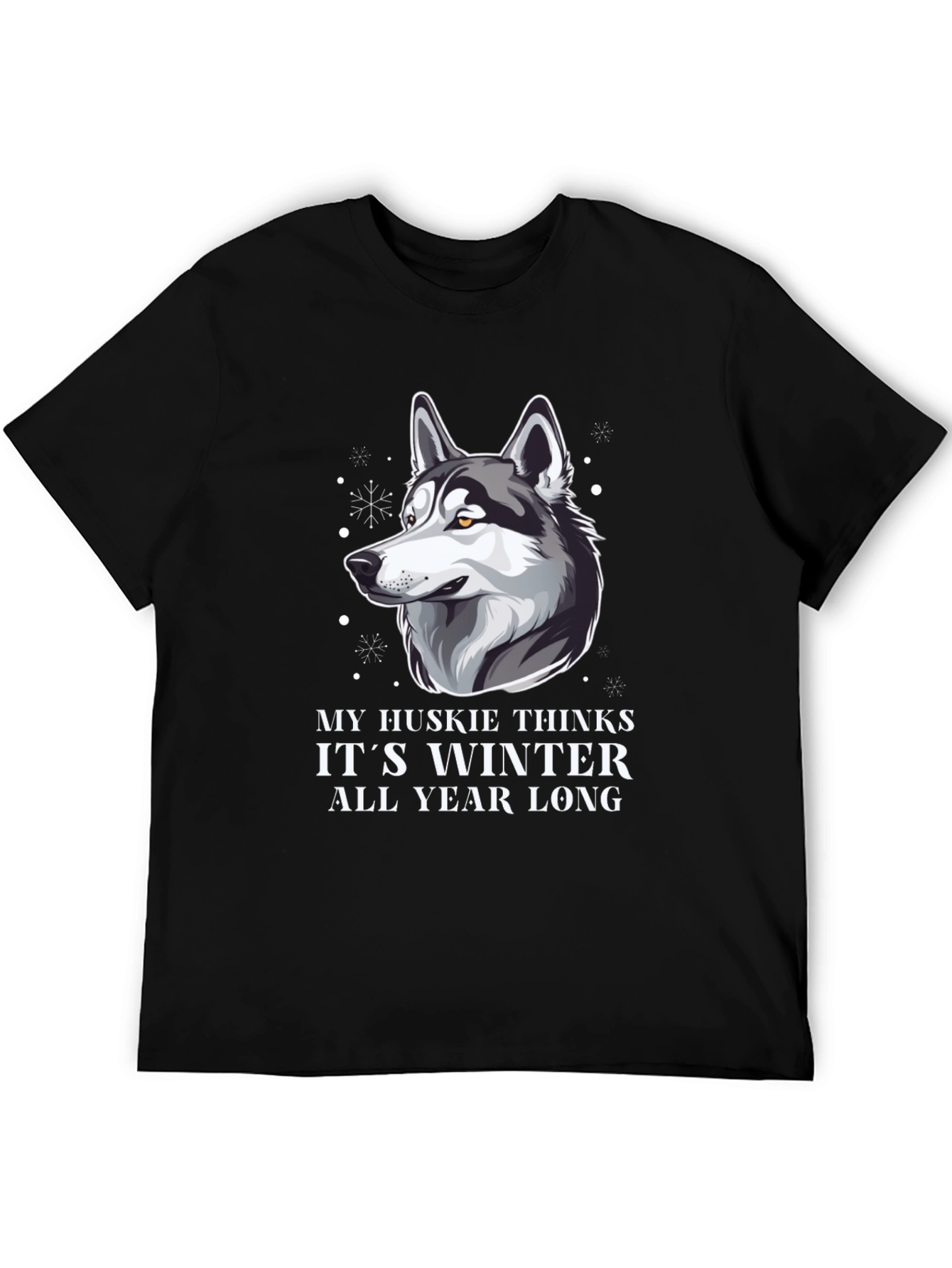 Husky Winter All Year Mens Black T-Shirt