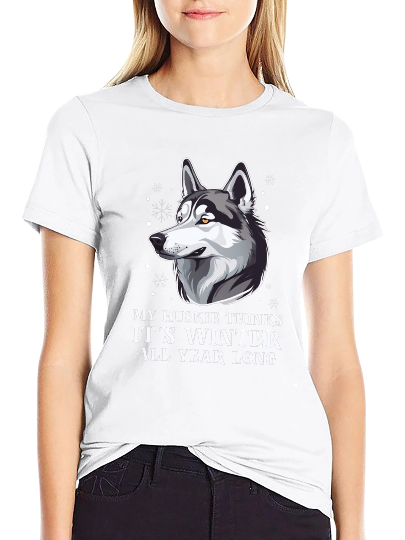 Husky Winter All Year Mens Black T-Shirt