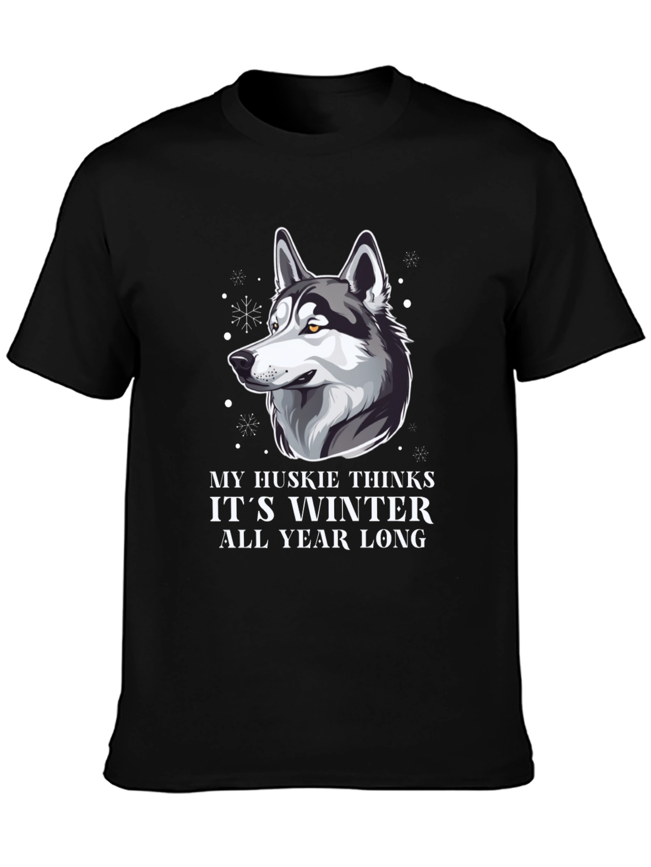 Husky Winter All Year Mens Black T-Shirt