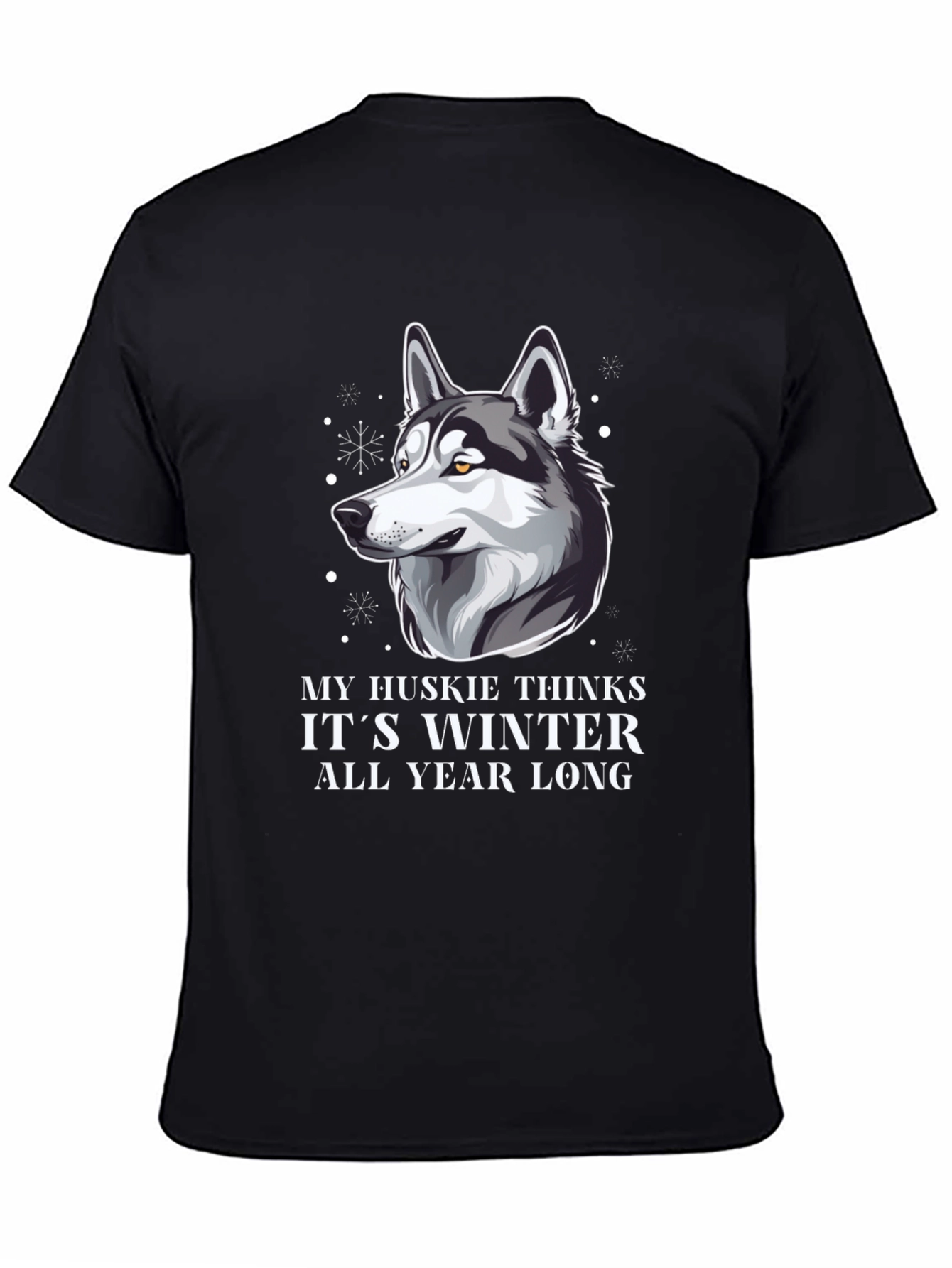 Husky Winter All Year Mens Black T-Shirt
