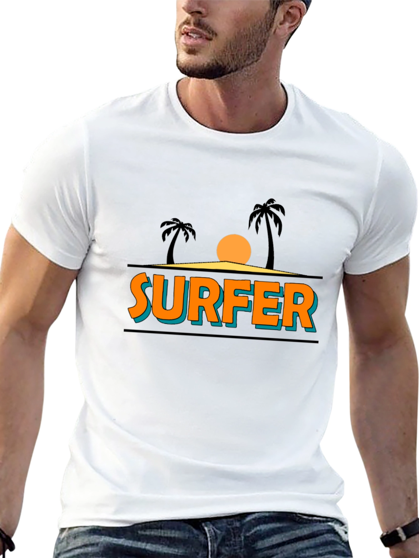 Surfer Graphic T-Shirt - Tropical Beach Vibes
