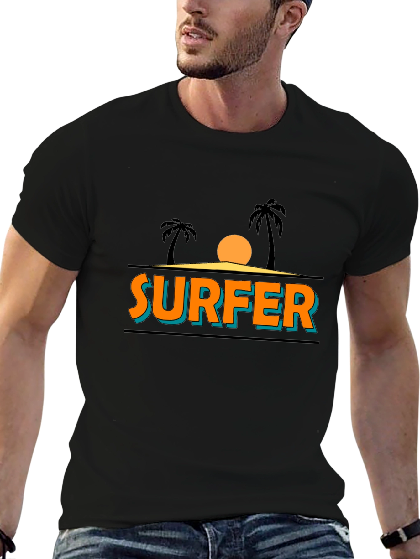 Surfer Graphic T-Shirt - Tropical Beach Vibes
