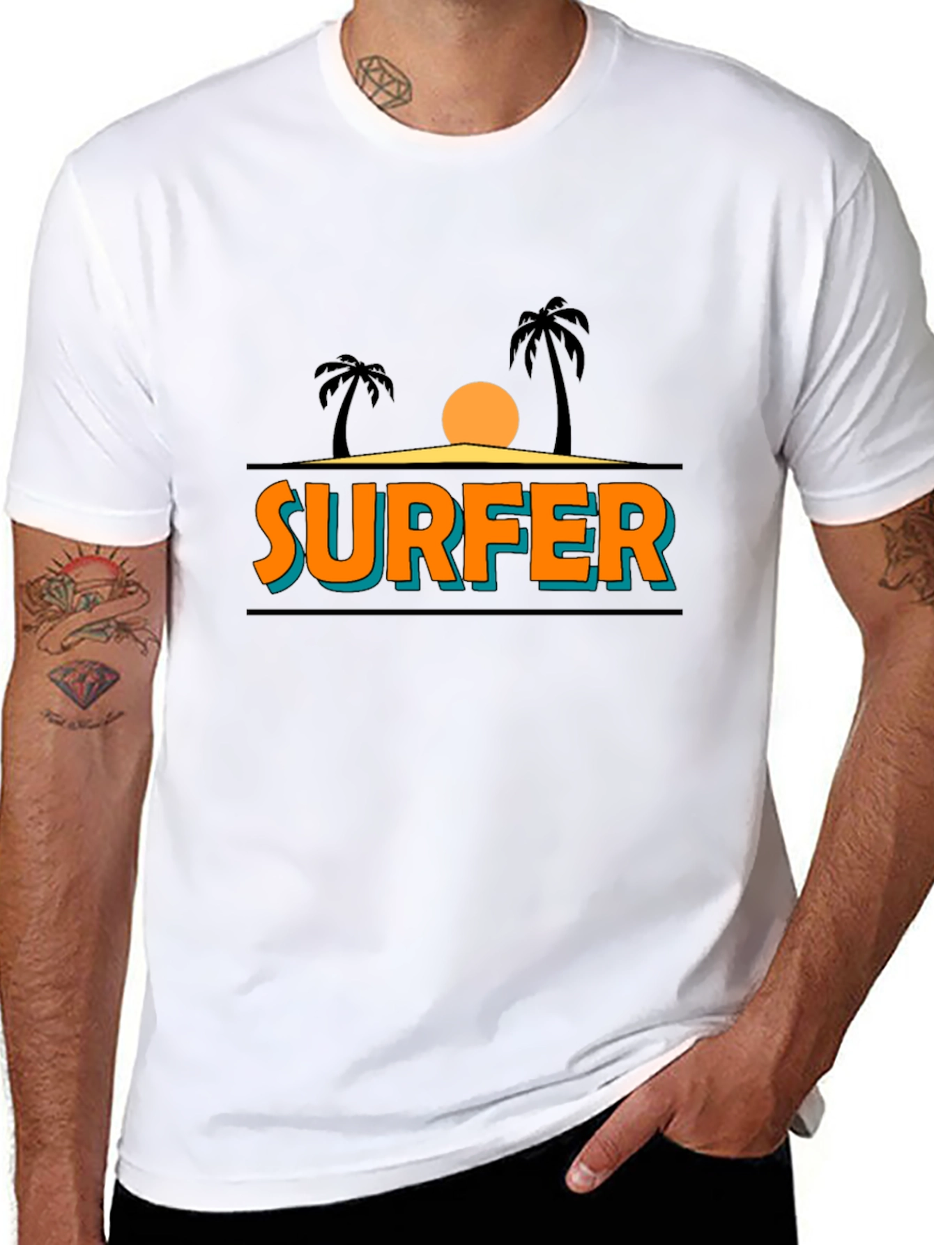 Surfer Graphic T-Shirt - Tropical Beach Vibes