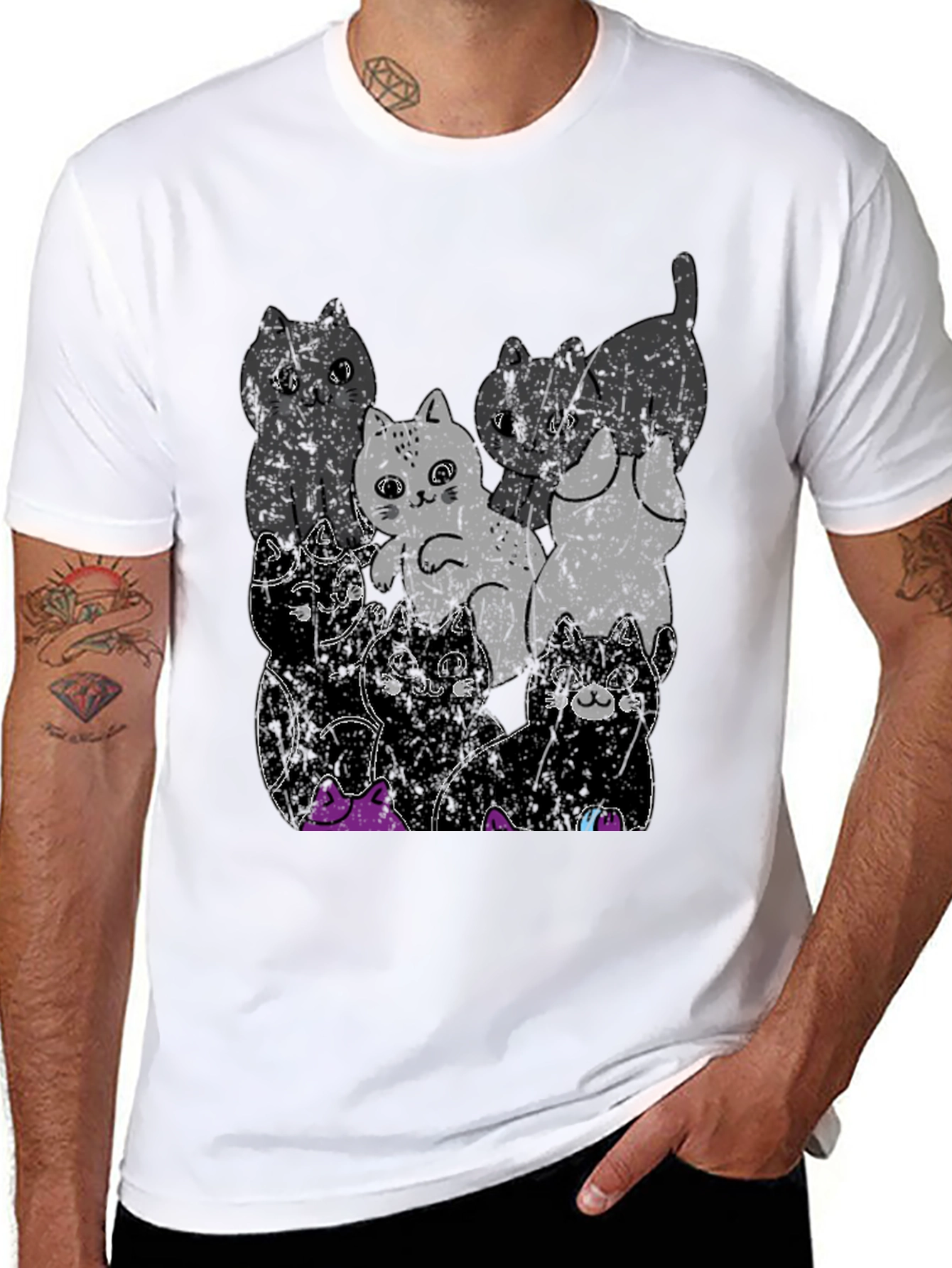 Cute Cats Graphic Black T-Shirt