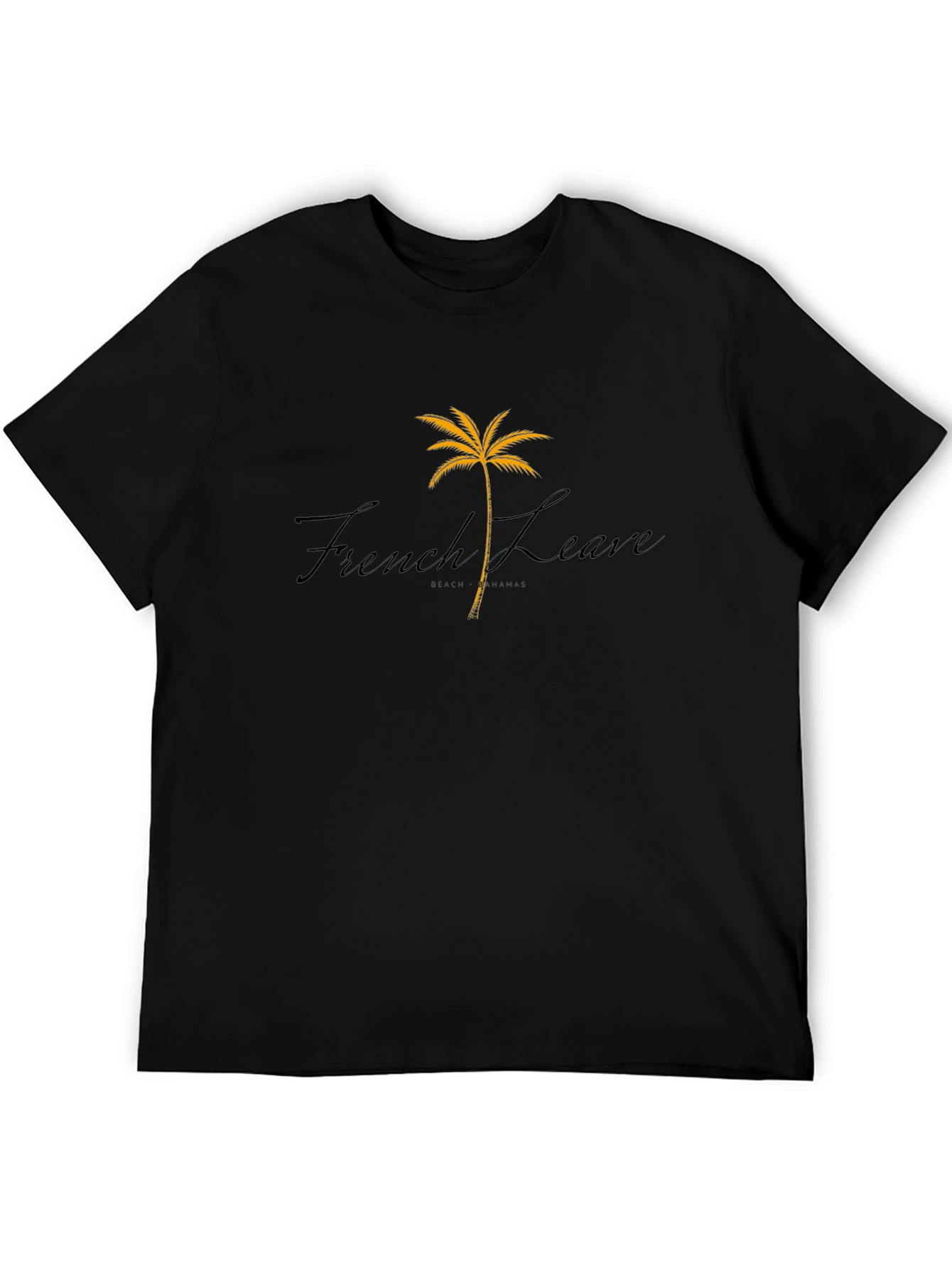 Mens Black French Leave Palm Tree Graphic T-Shirt