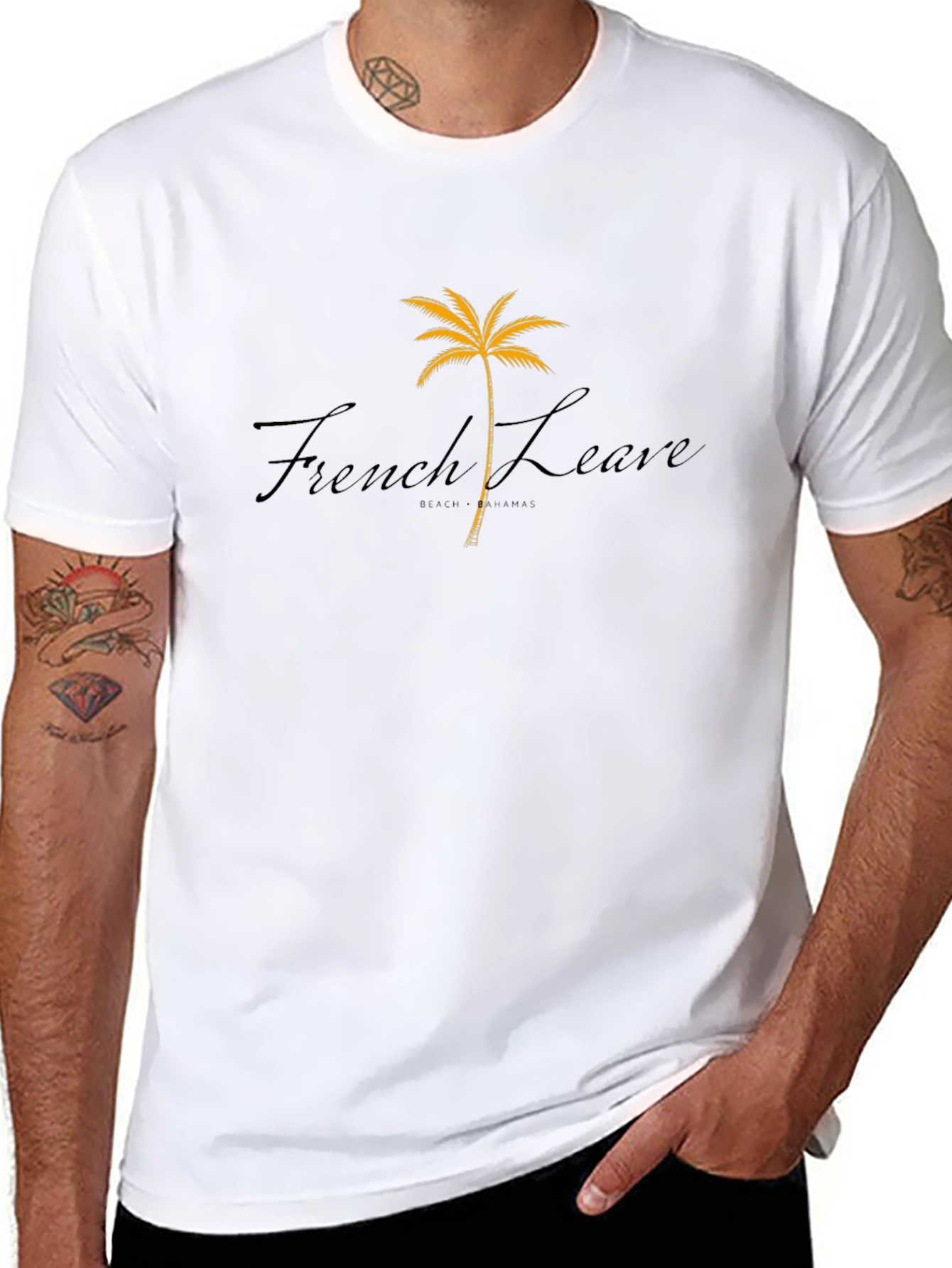 Mens Black French Leave Palm Tree Graphic T-Shirt