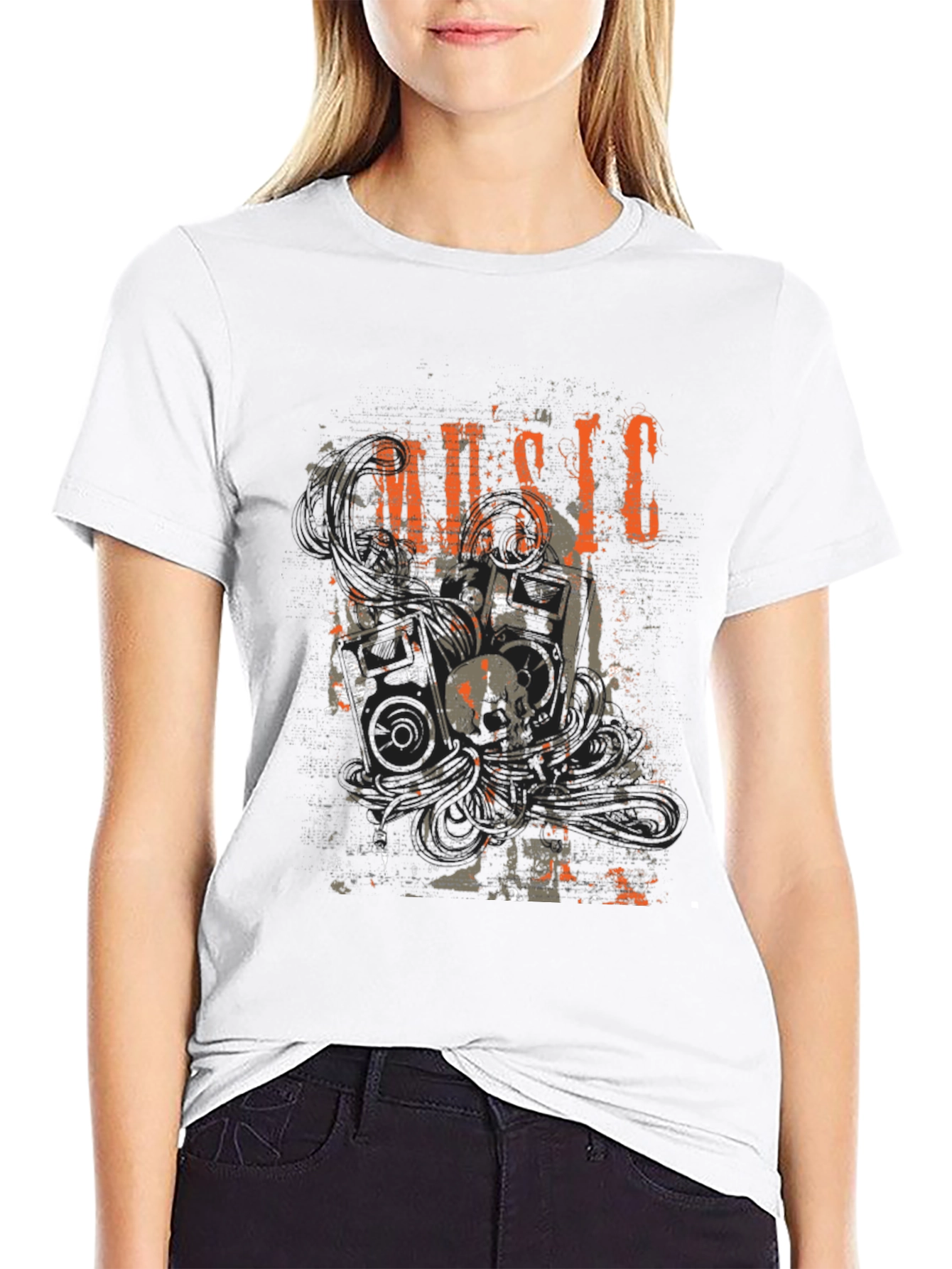 Music Graphic Print Black Tee
