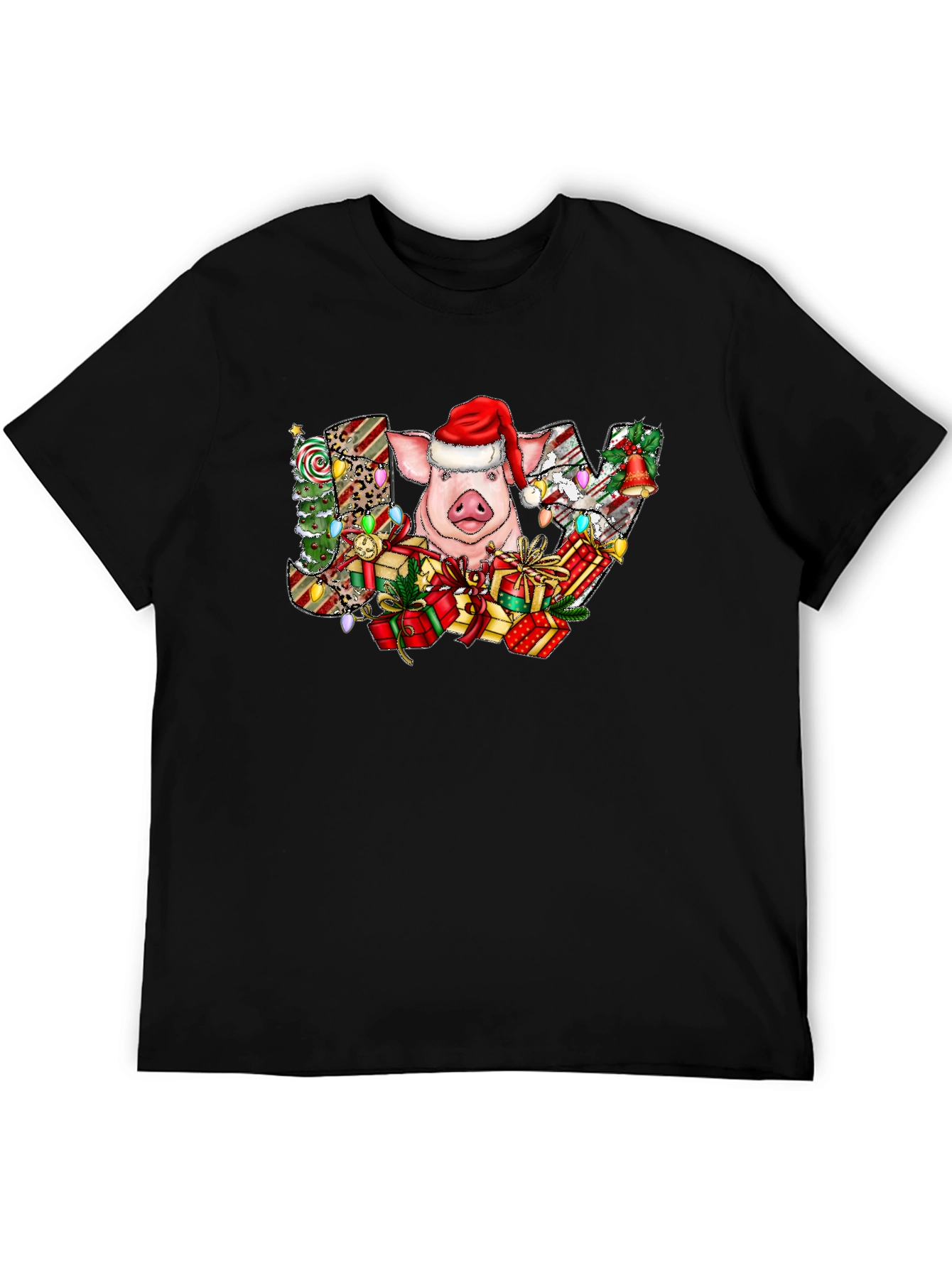 Joyful Pig in Santa Hat Graphic Tee