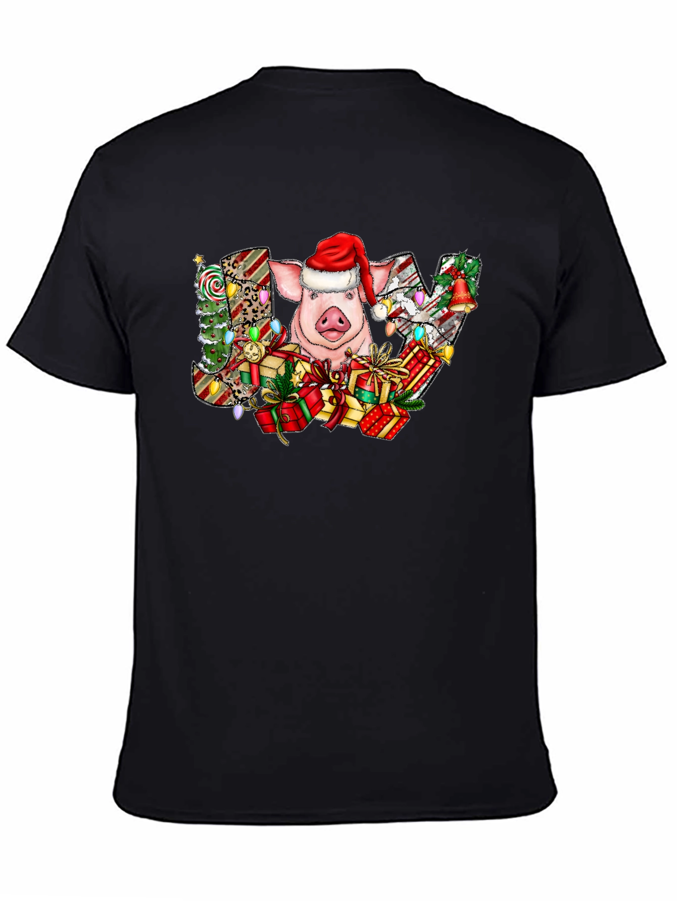 Joyful Pig in Santa Hat Graphic Tee
