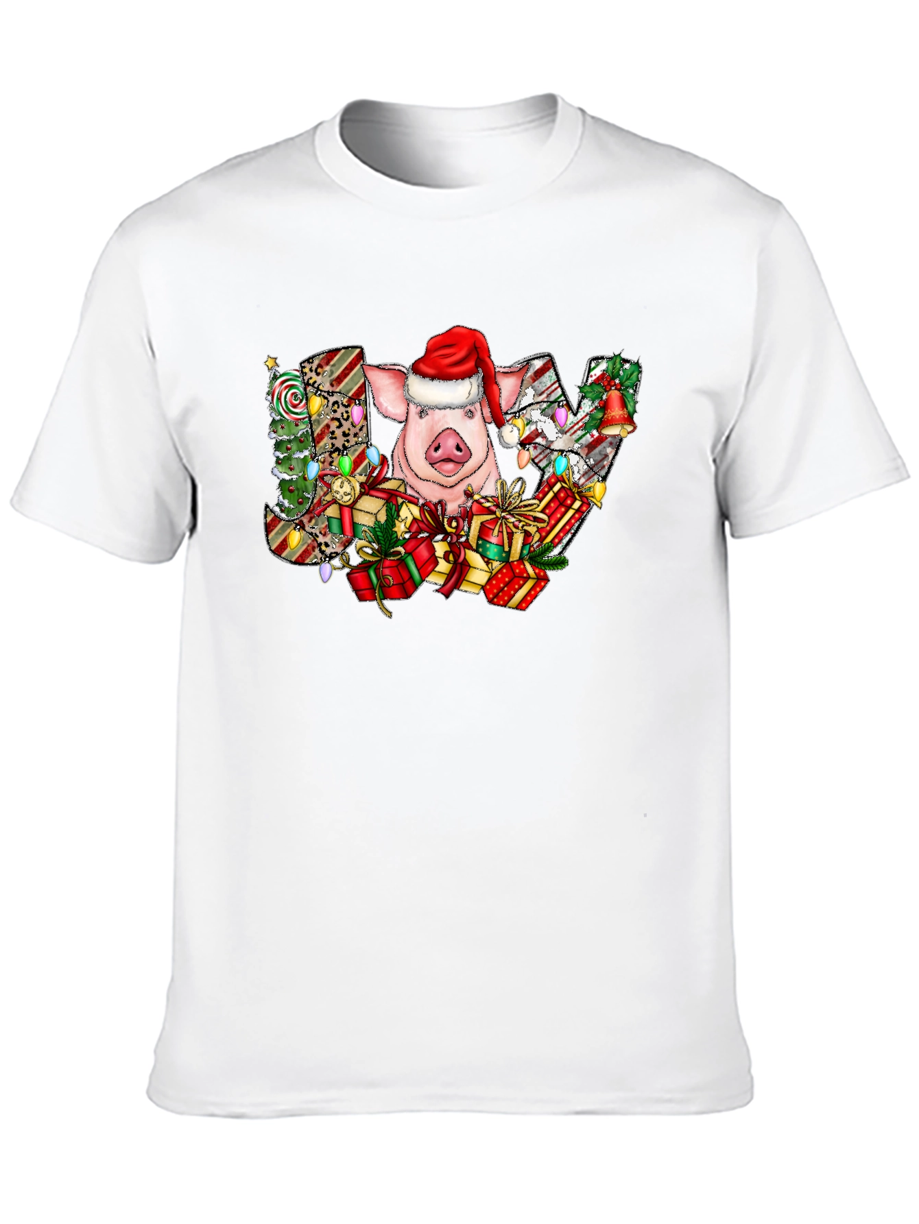 Joyful Pig in Santa Hat Graphic Tee