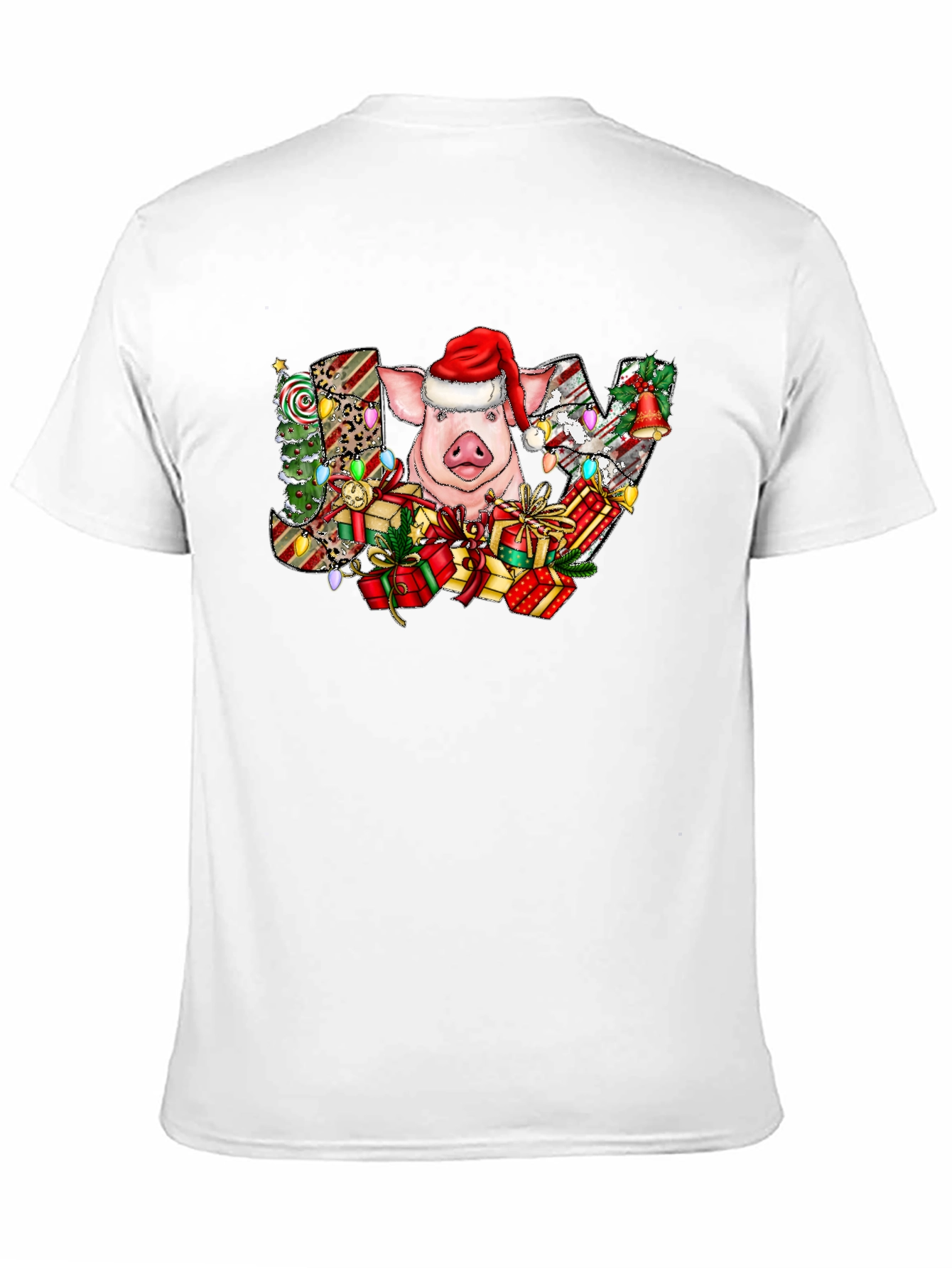 Joyful Pig in Santa Hat Graphic Tee