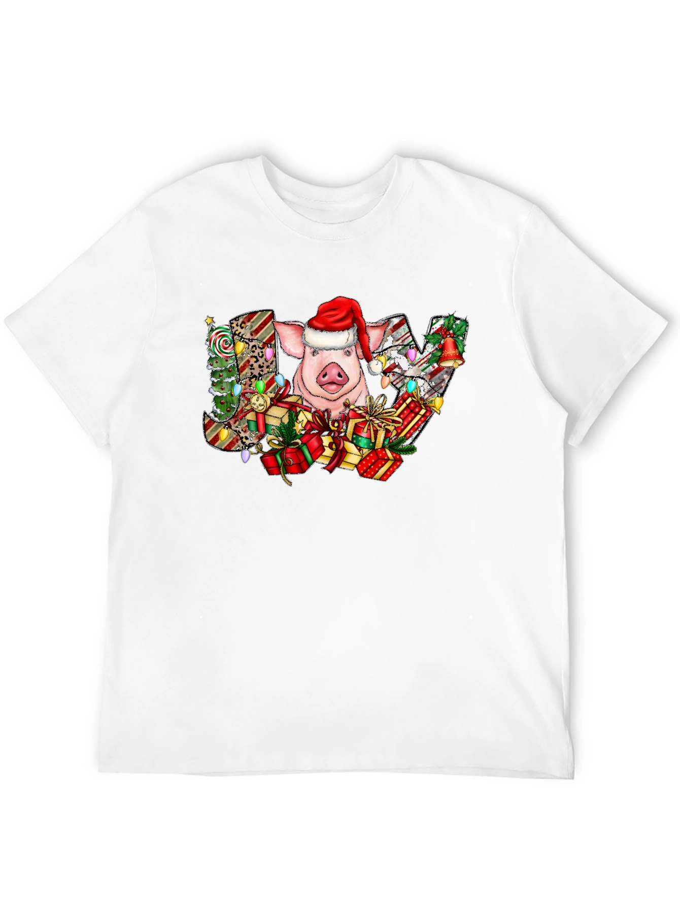 Joyful Pig in Santa Hat Graphic Tee