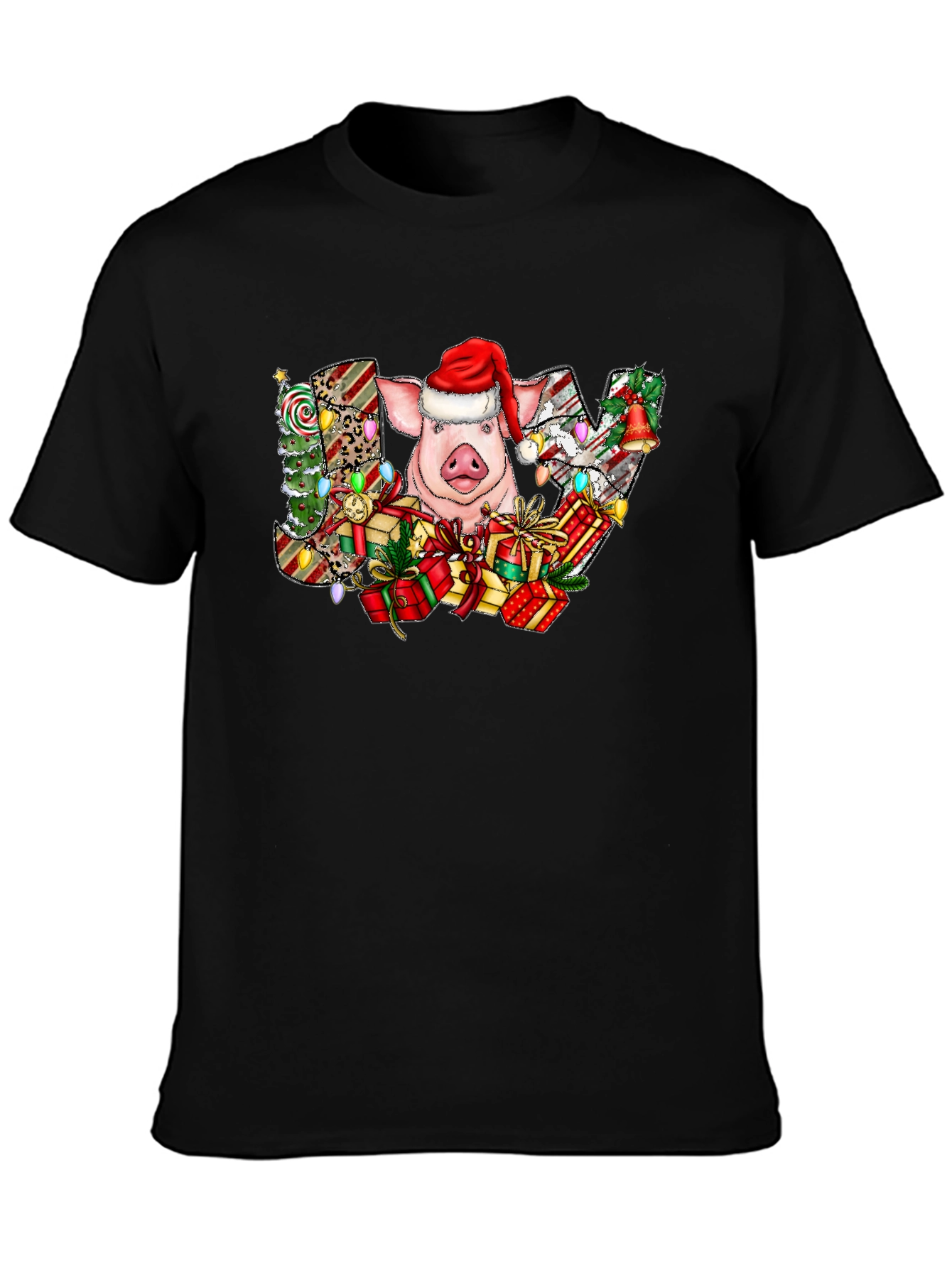 Joyful Pig in Santa Hat Graphic Tee