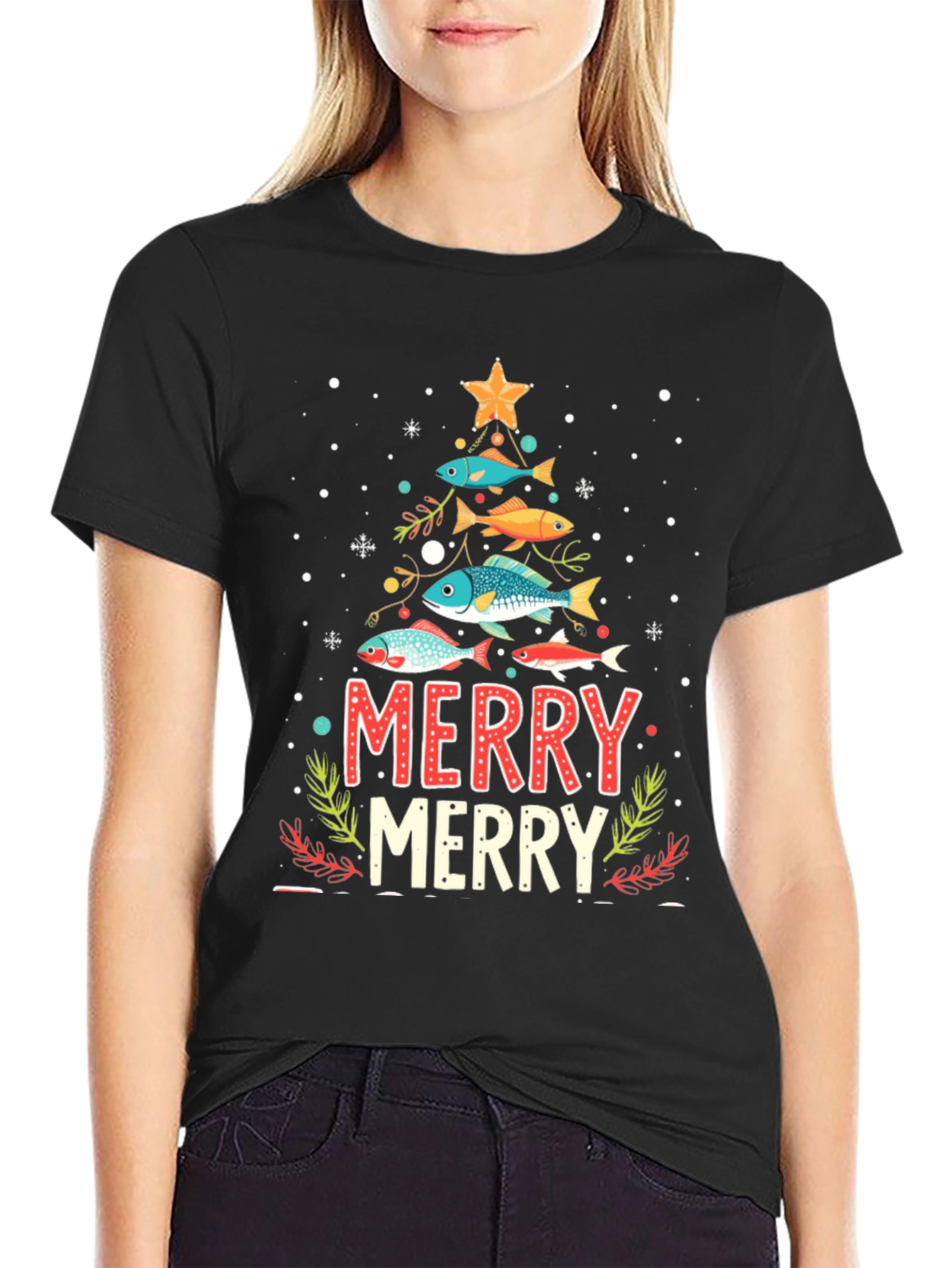 Merry Christmas Fish Tree Holiday T-Shirt