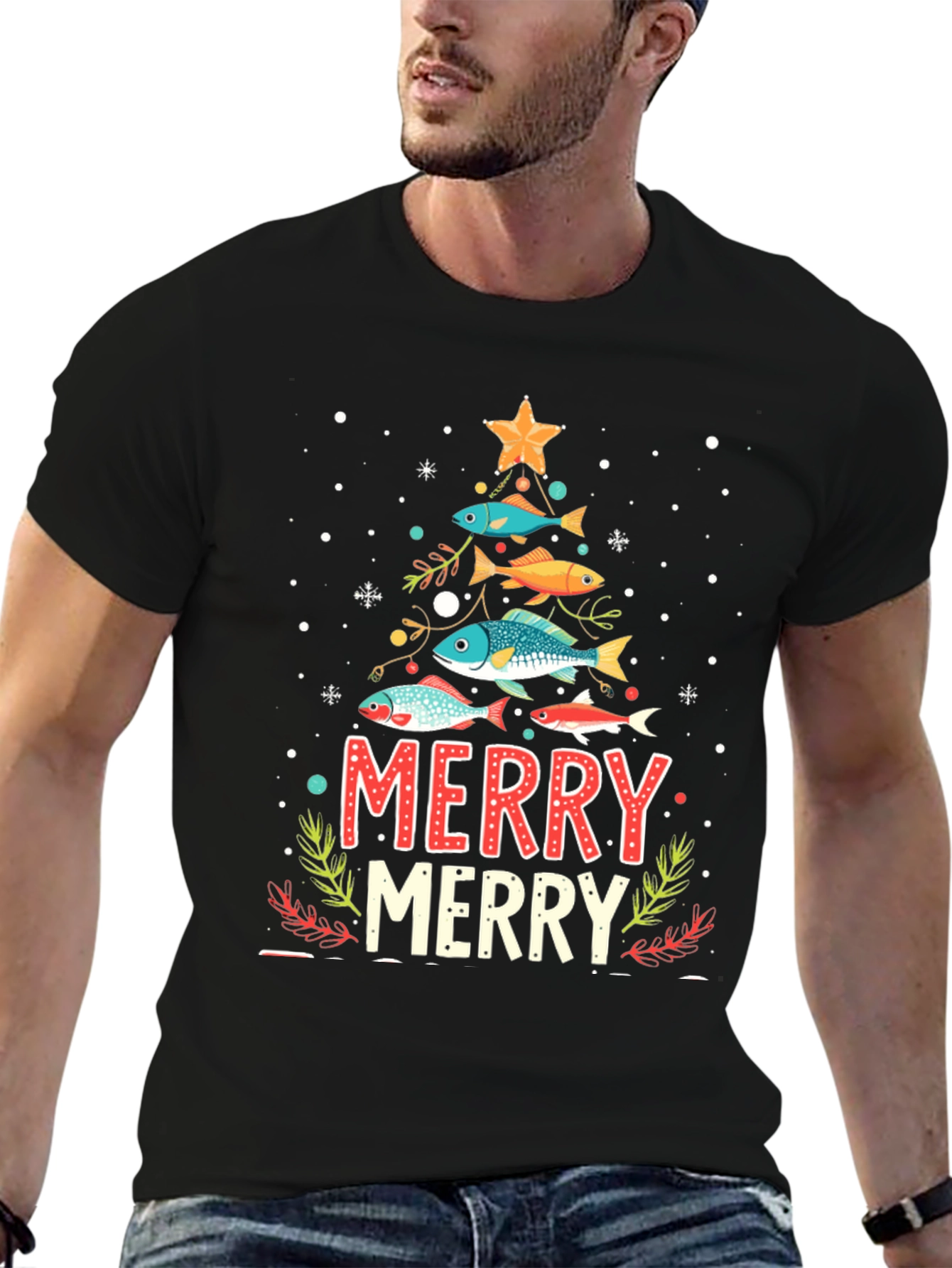 Merry Christmas Fish Tree Holiday T-Shirt