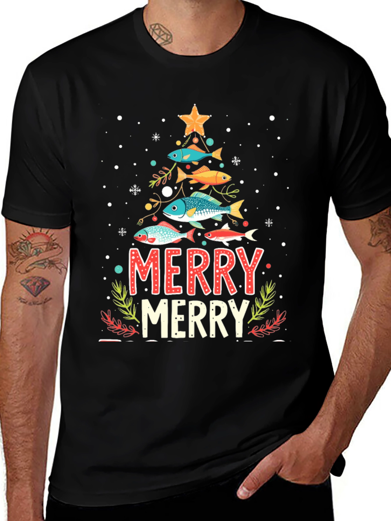 Merry Christmas Fish Tree Holiday T-Shirt