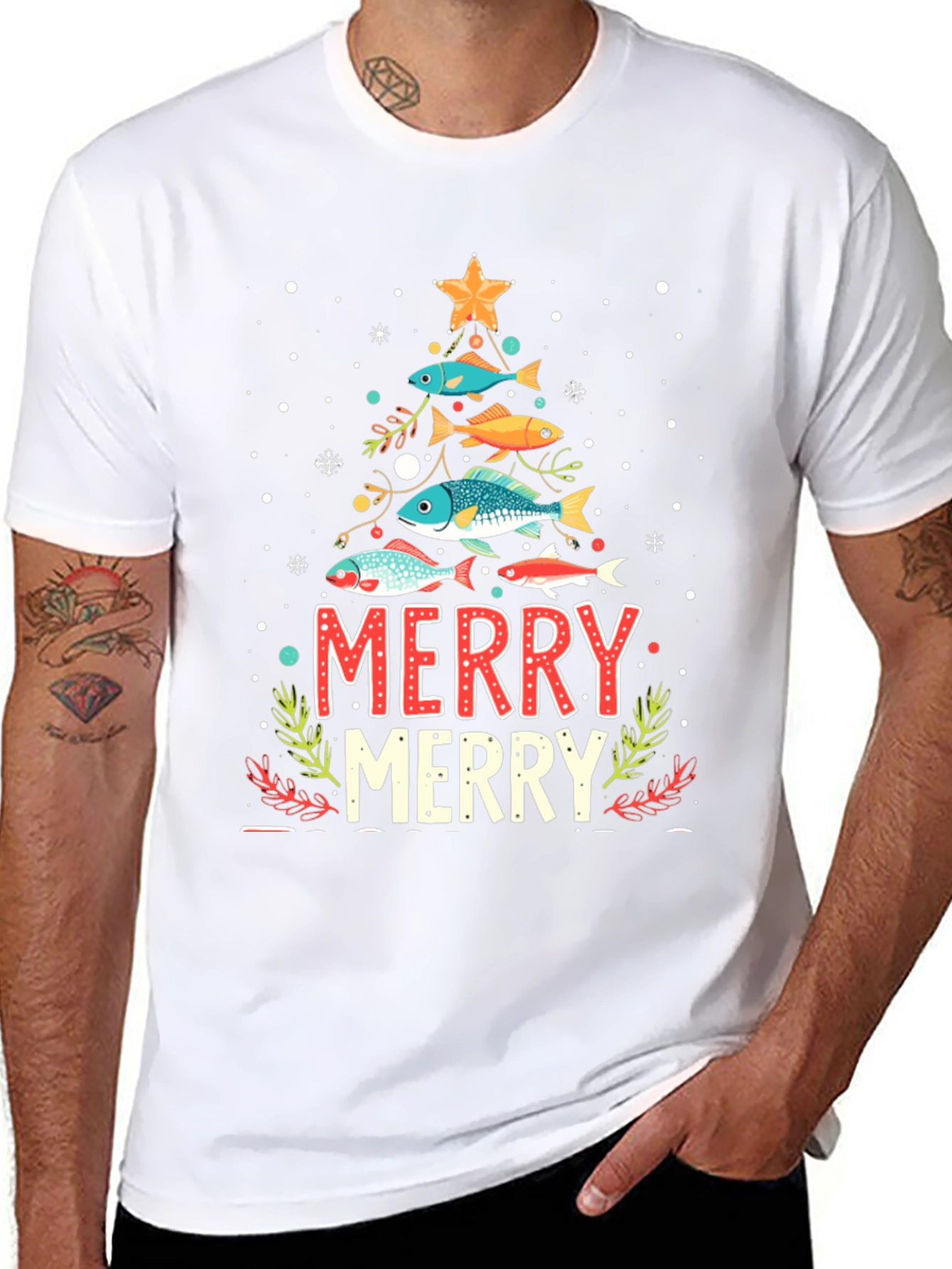 Merry Christmas Fish Tree Holiday T-Shirt