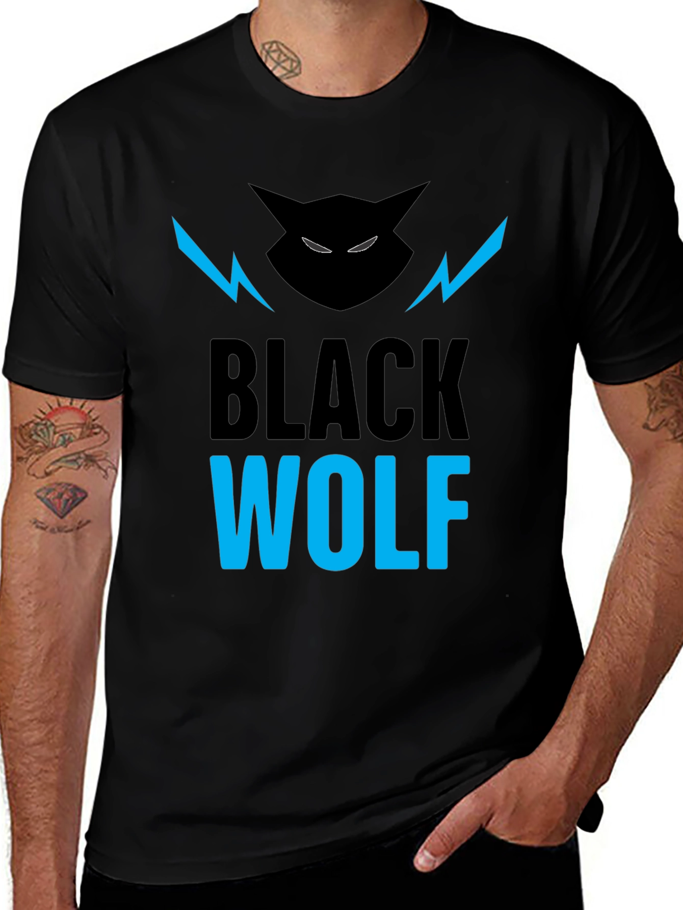 Black Wolf Graphic Tee - Mens Stylish Crew Neck