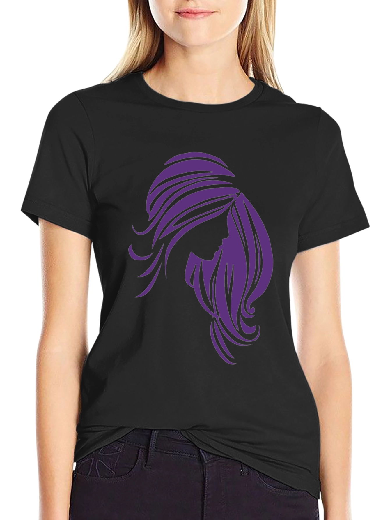 Stylish Woman Silhouette Graphic Tee - Black