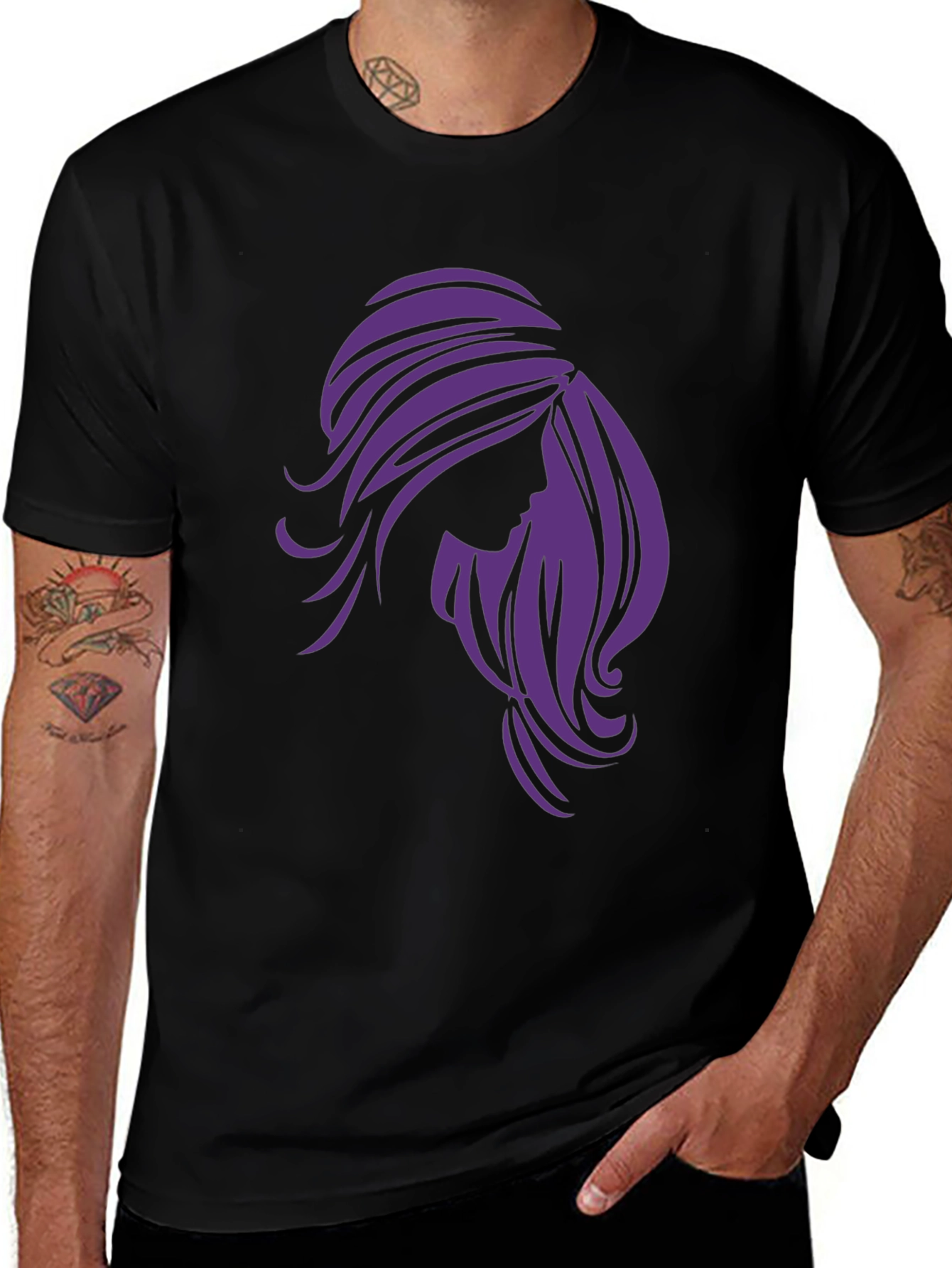Stylish Woman Silhouette Graphic Tee - Black
