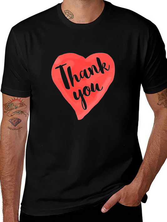 Thank You Heart Graphic Tee - Soft Black Cotton Casual T-Shirt