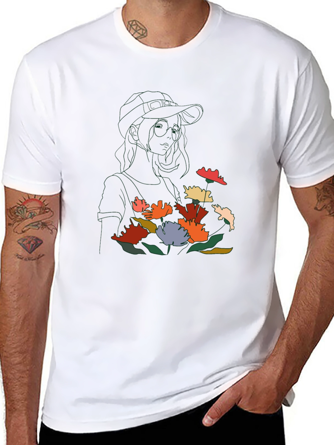 Floral Line Art Graphic Tee