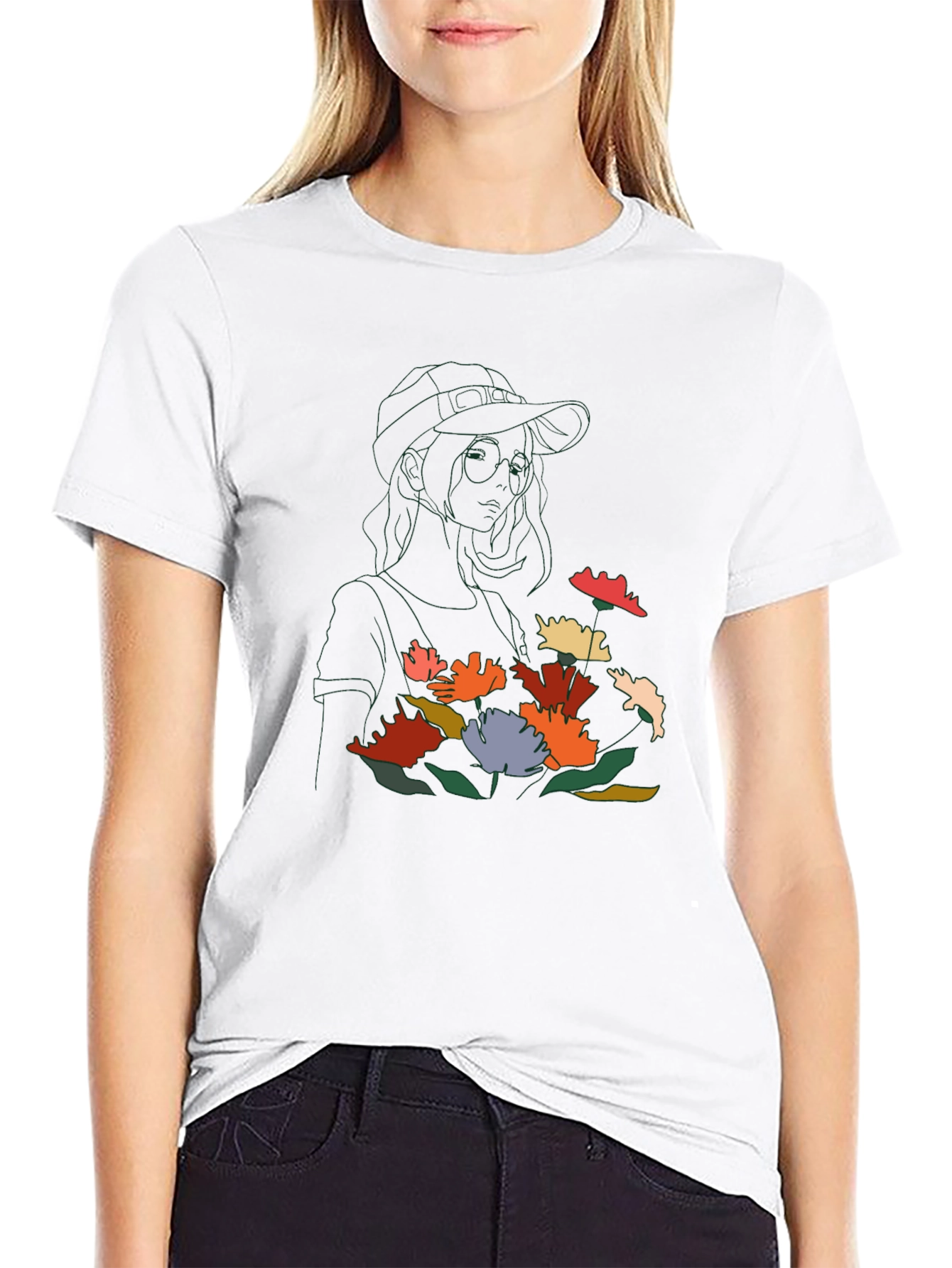 Floral Line Art Graphic Tee