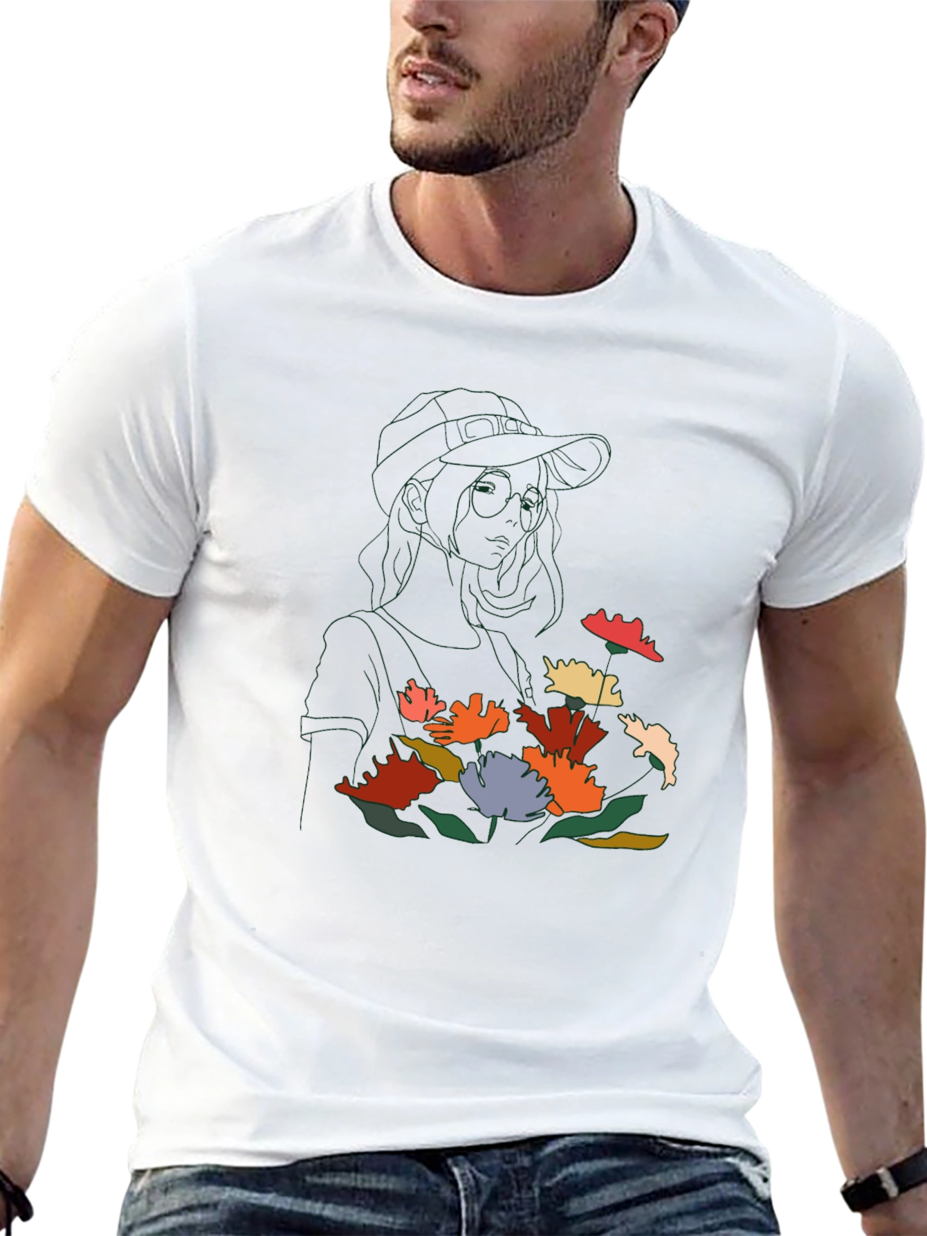 Floral Line Art Graphic Tee