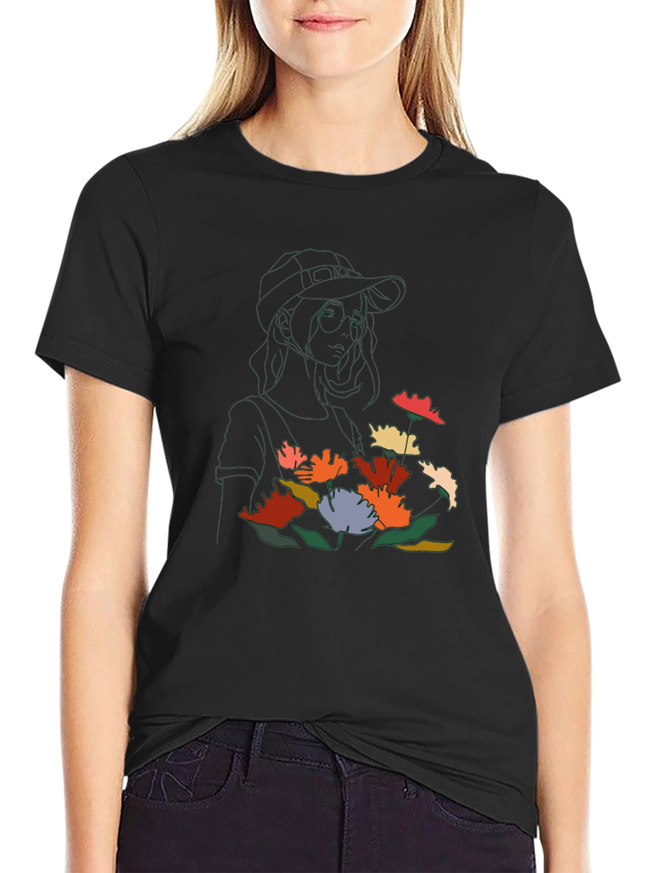 Floral Line Art Graphic Tee