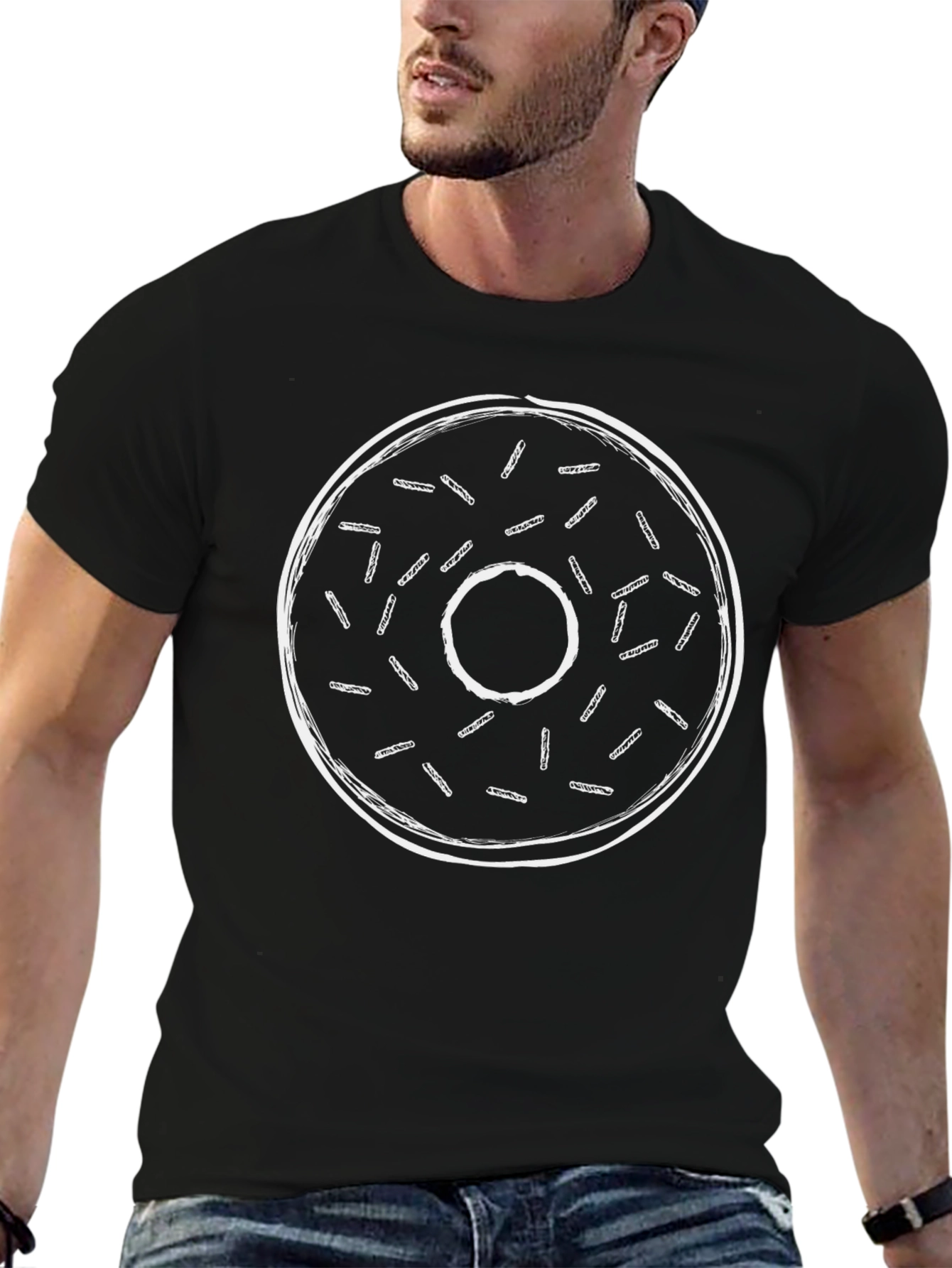 Donut Graphic Tee - Black Crew Neck T-Shirt