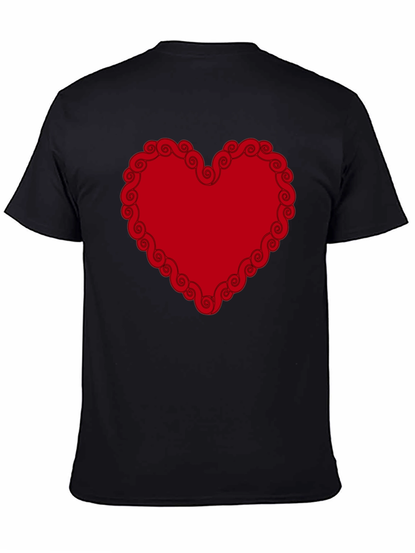 Red Heart Swirl Border Black T-Shirt